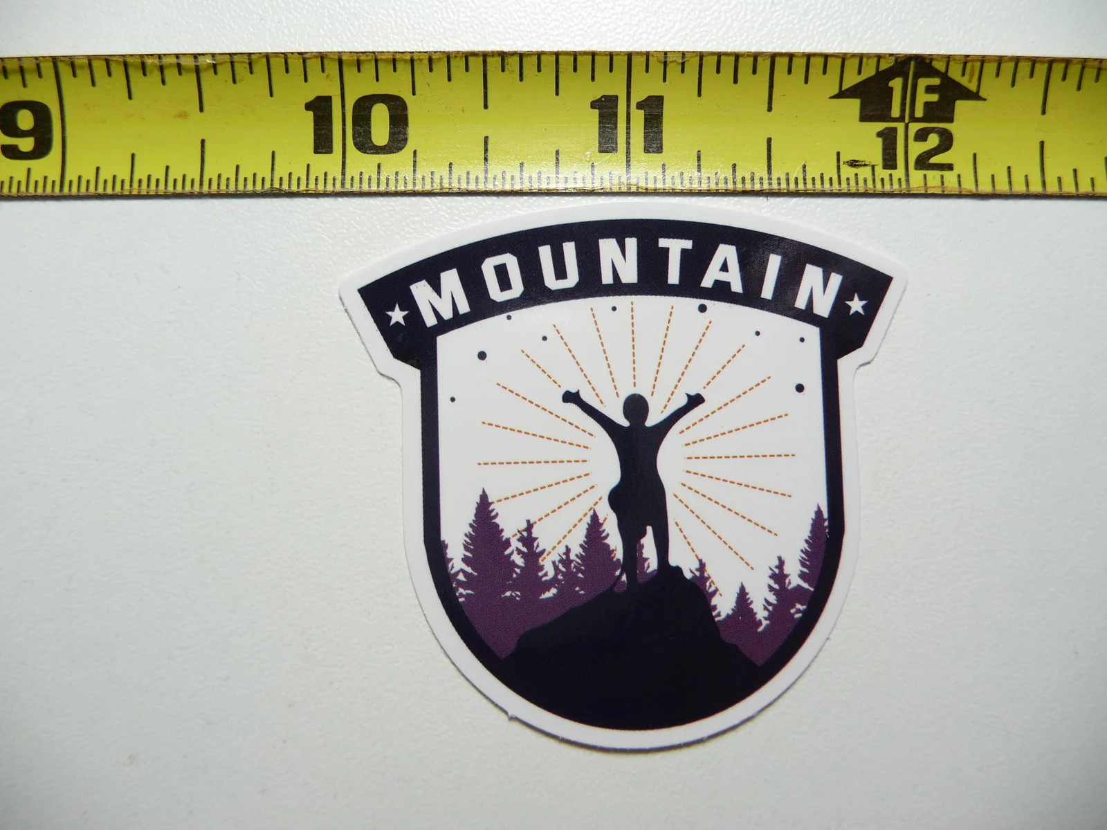 MOUNTAIN CELEBRATION MAN SMALL STICKER DECAL HIKING CAMPING WOODS GEAR PARK