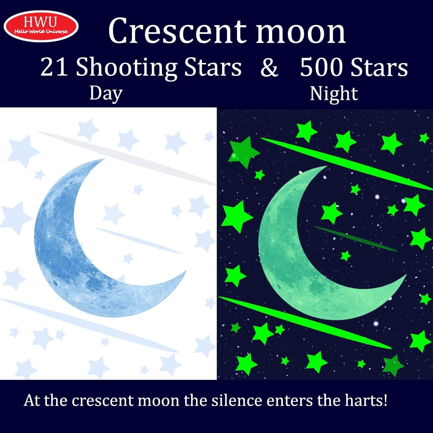 HELLO WORLD 522pcs Glow in The Dark Stars for Ceiling Wall Stickers Adhesive Bri