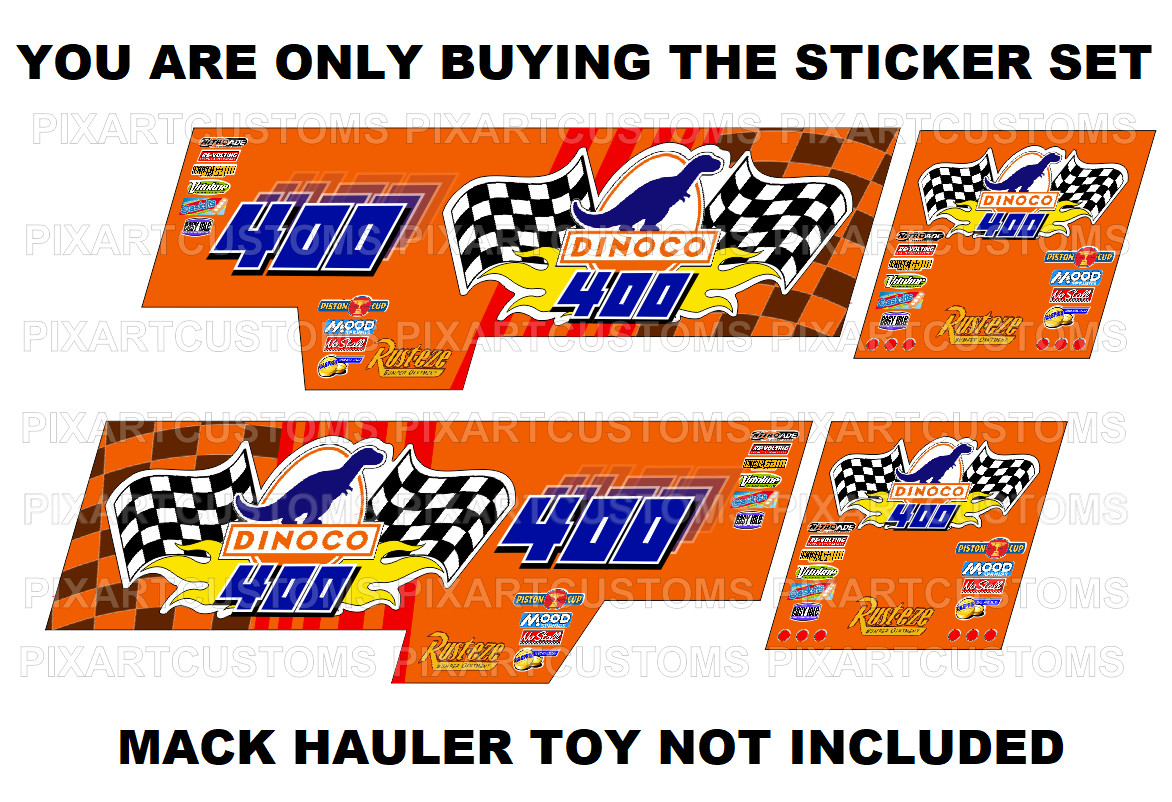 Pixar Cars Mack Hauler Dinoco 400 Lightning McQueen Sticker Set Read Description