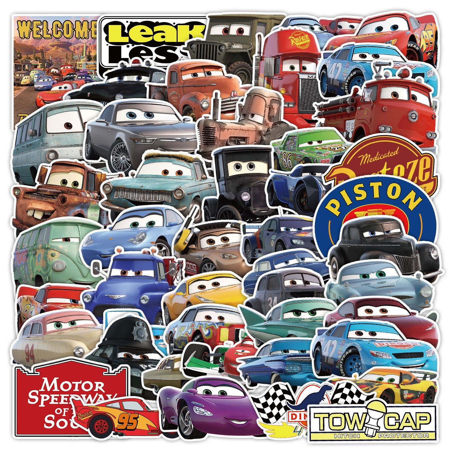 50 Pcs Stickers Disney Pixar Cars McQueen Luggage Car Phone Fridge Bottle Vinyl