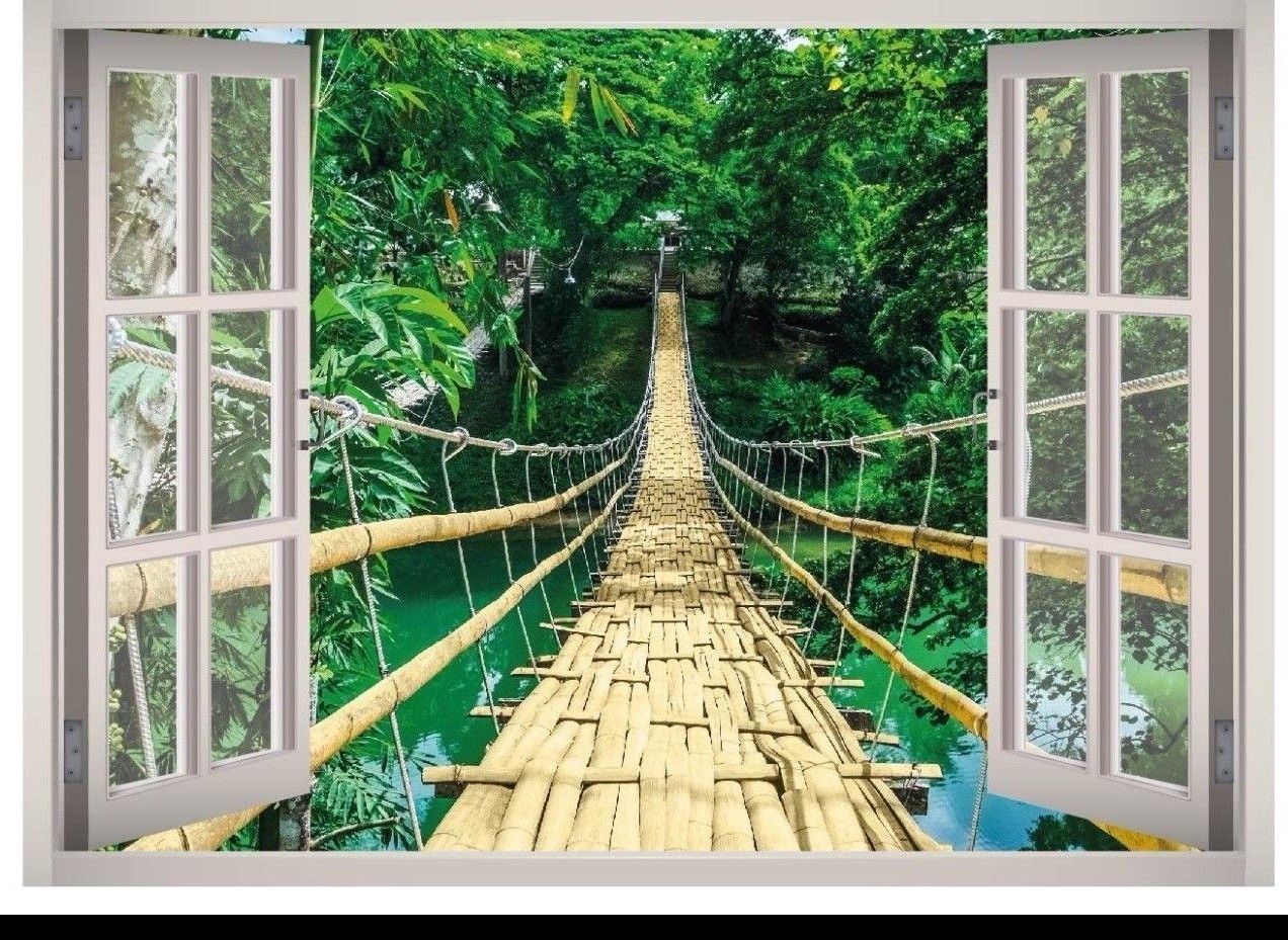 Bamboo Bridge Window 3D Wall Decal Art Mural Home Decor Canvas Vinyl W141