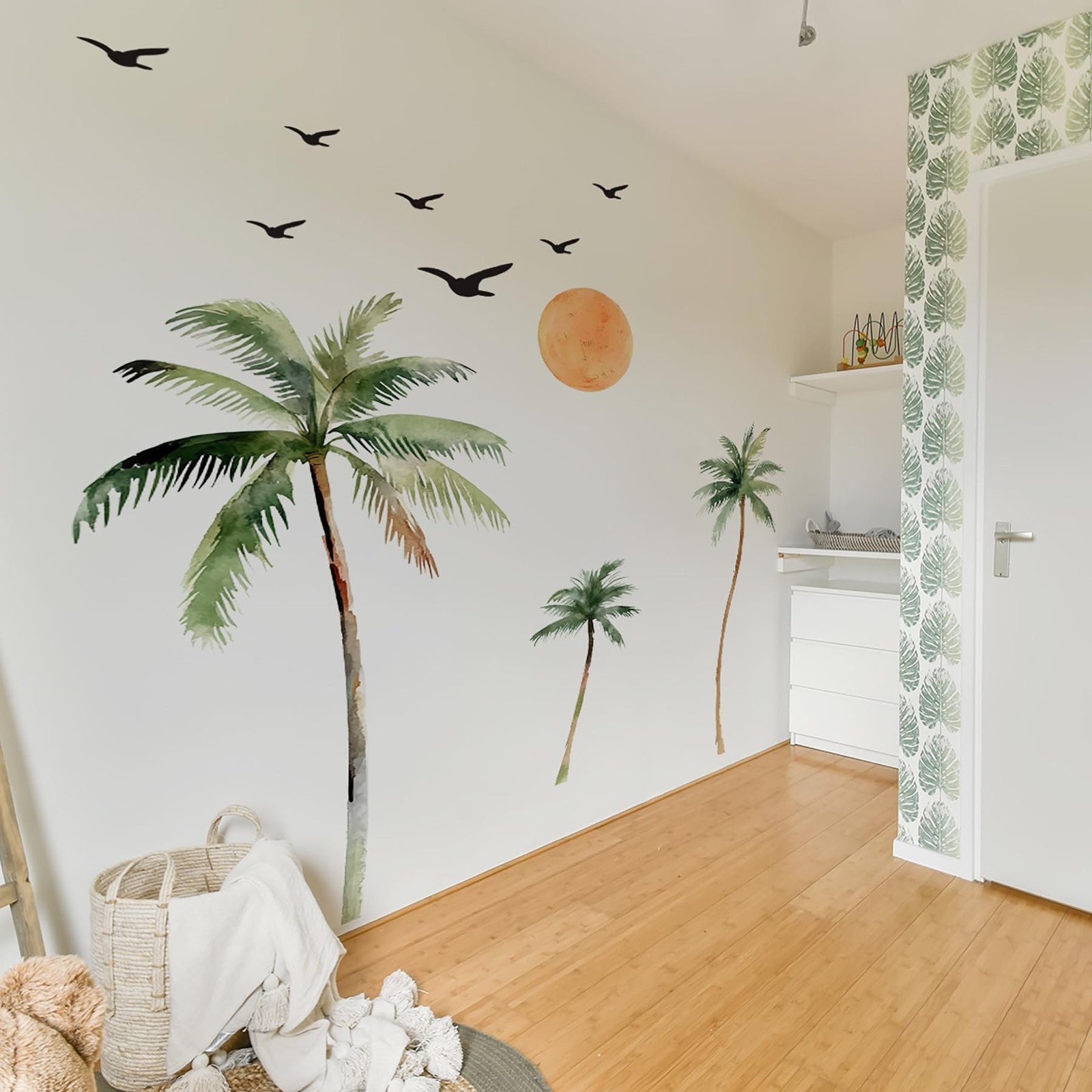Large Boho Tropical Watercolor Palm Tree Wall Decal | Self-Adhesive Removable…