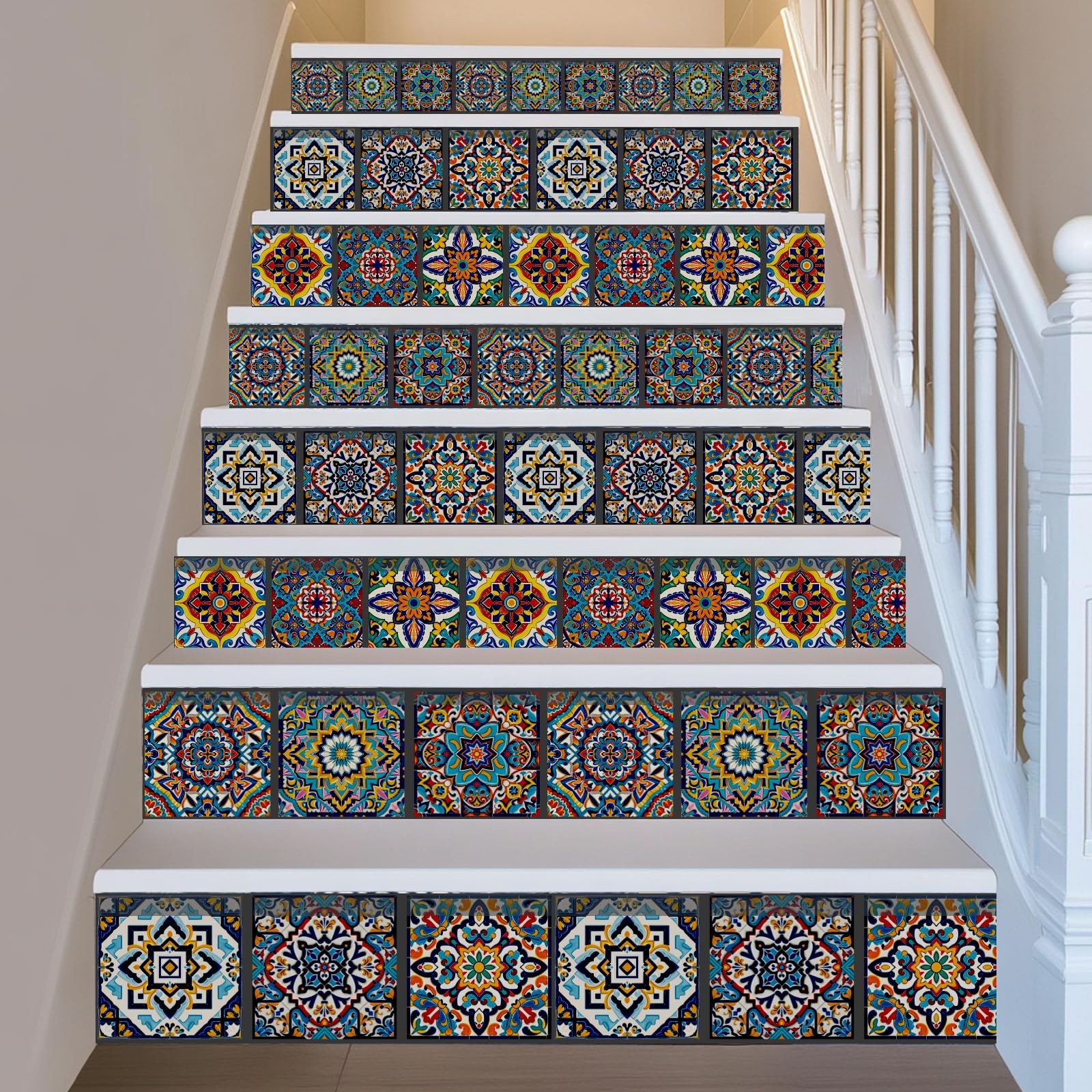 36 Pcs 9 Style Colorful Relief Tile Sticker 4×4 Inch Portuguese Geometric Pee…