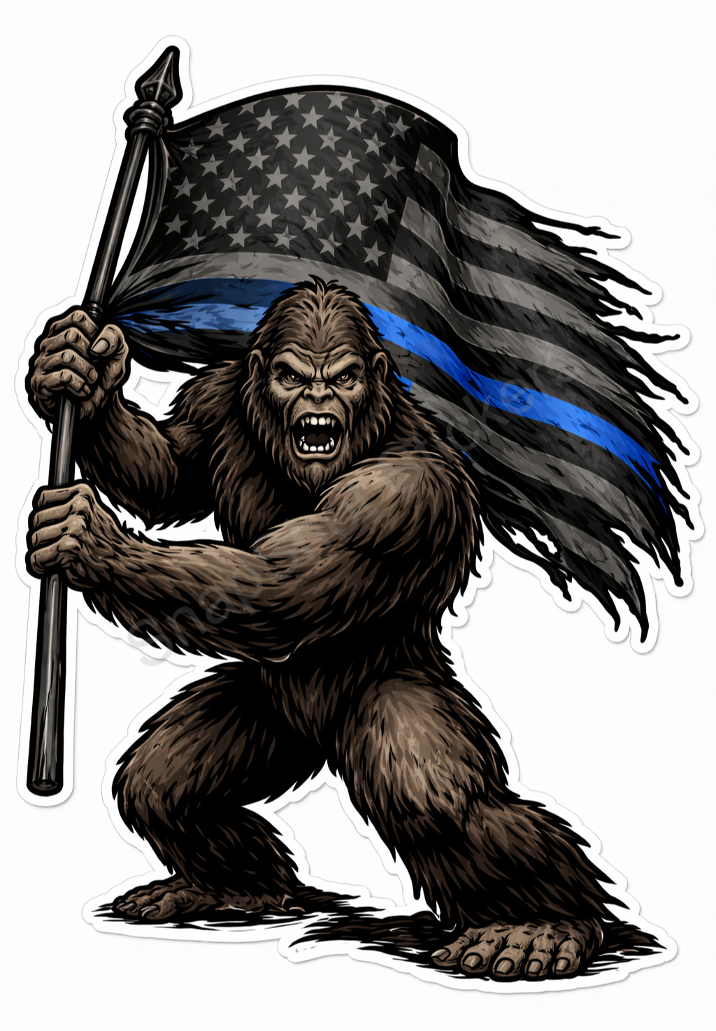 Bigfoot Sasquatch Vinyl Decal Sticker Thin Blue Line Police Support Flag 06