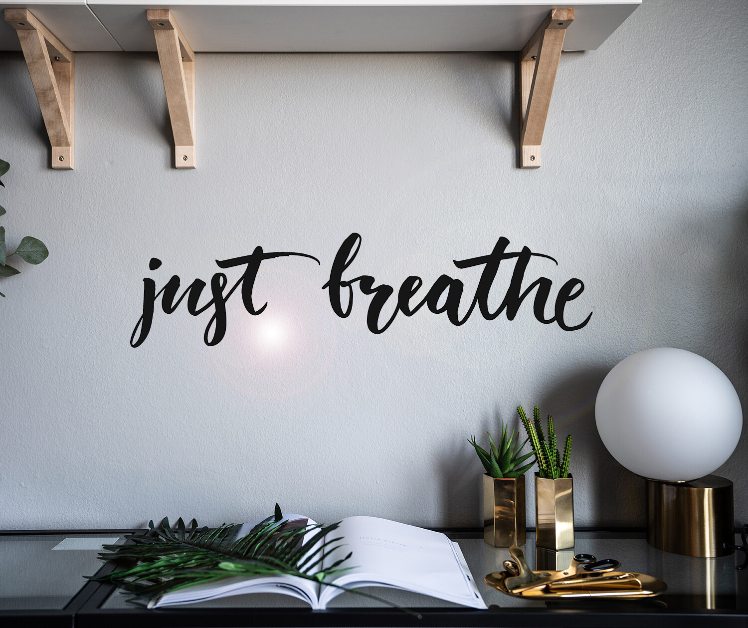 Vinyl Wall Decal Just Breath Motivation Phrase Stickers 28.5 in x 7 in gz087