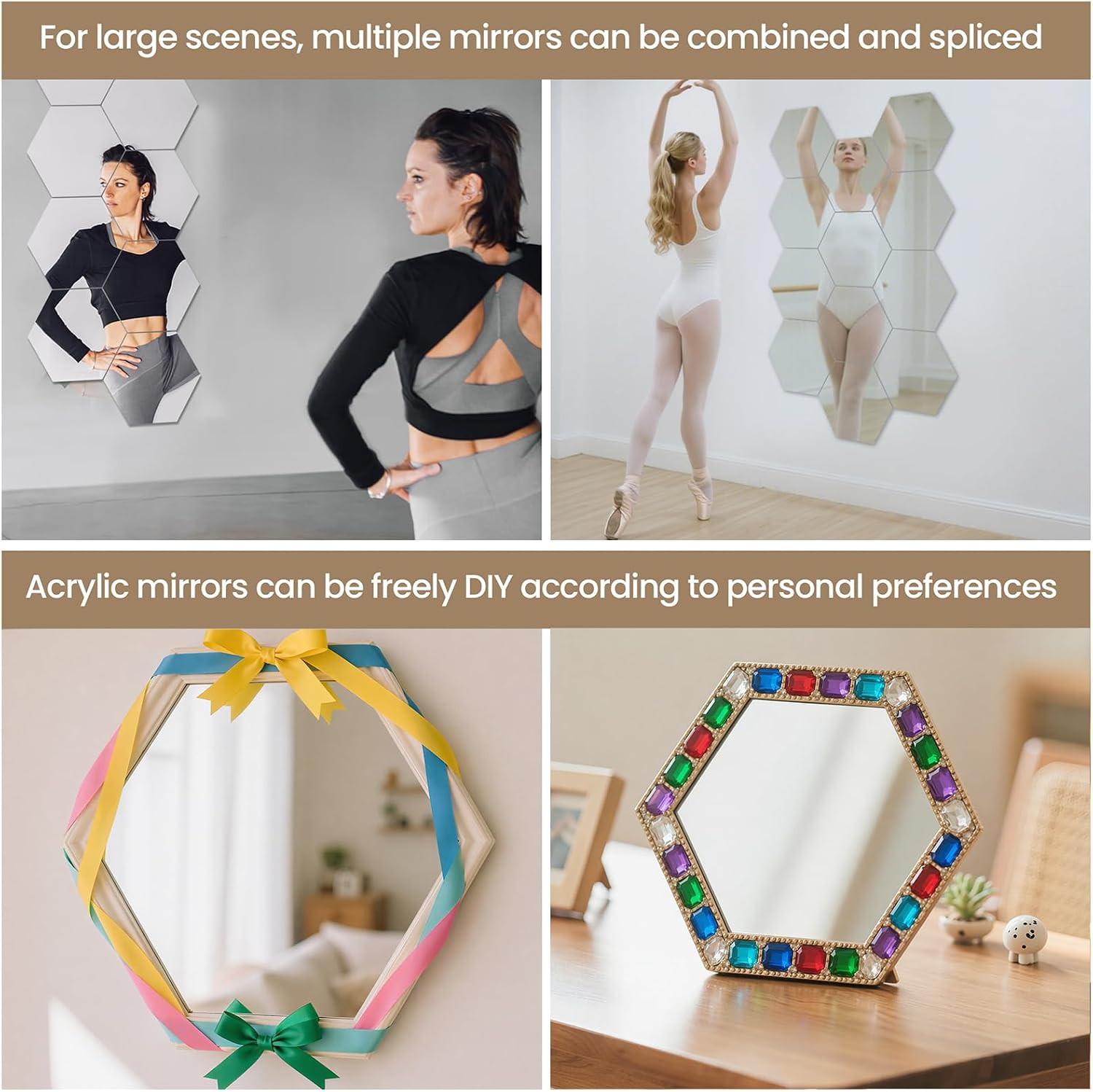 Self-Adhesive Hexagon Acrylic Mirrors 11.8×11.8 Inch – 10PCS for Home Decor