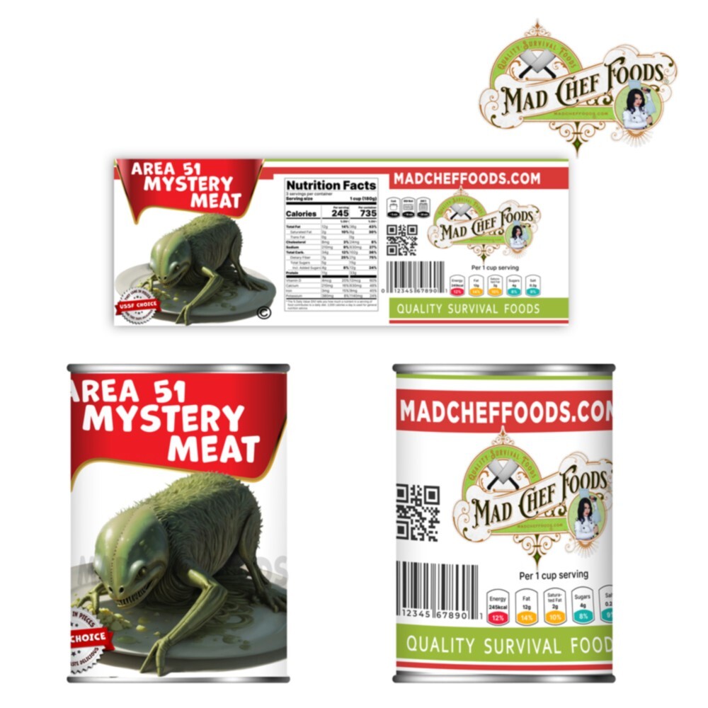 Funny Soup Can Label – Area 51 Mystery Meat Joke Gag Gift Decal Sticker 1 pack