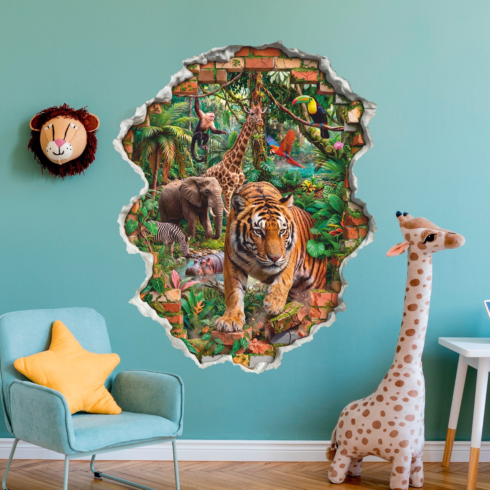 Safari Jungle Wall Decal: Wild Animals Wall Sticker, Wall Tattoo, Peel and Stick