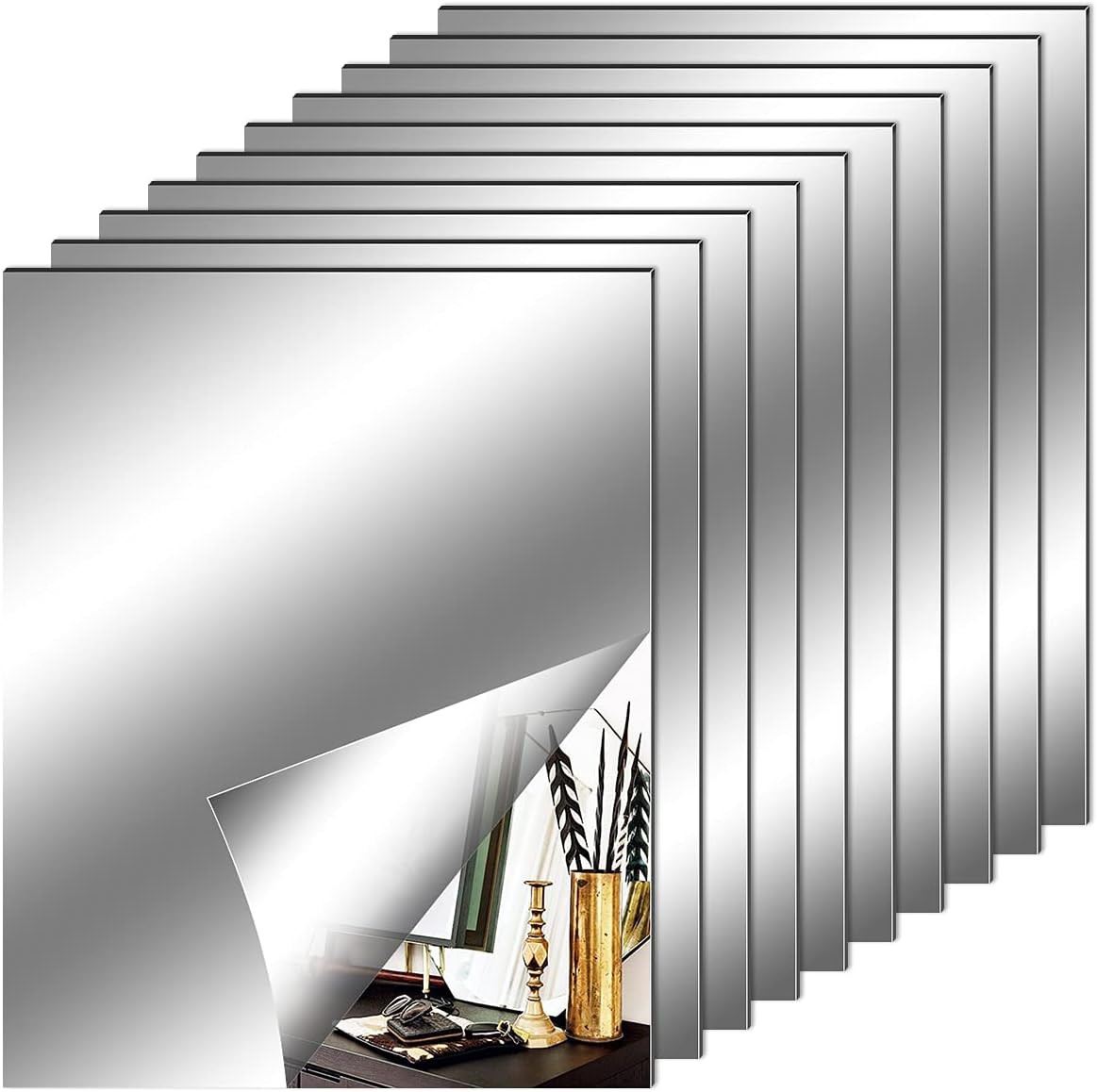 Fantasyon 10 Pieces Flexible Mirror Sheets, Self Adhesive Decorative Plastic