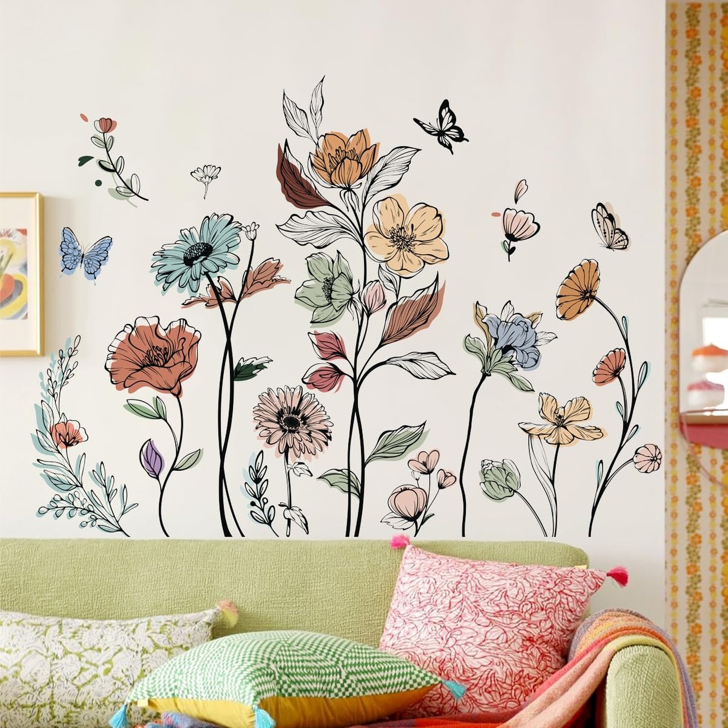 Runtoo Boho Flower Wall Decals Simple Wildflower Floral Wall Stickers for Gir…