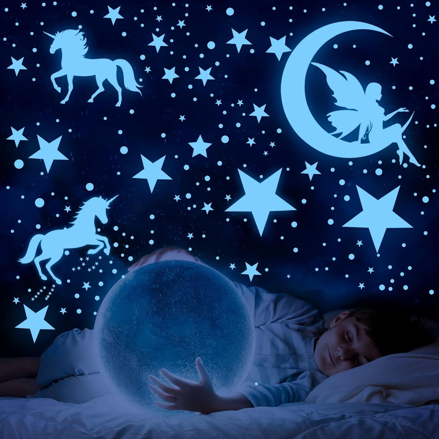 Glow in The Dark Stars for 915 Count (Pack of 1), 915 Pcs Sky Blue