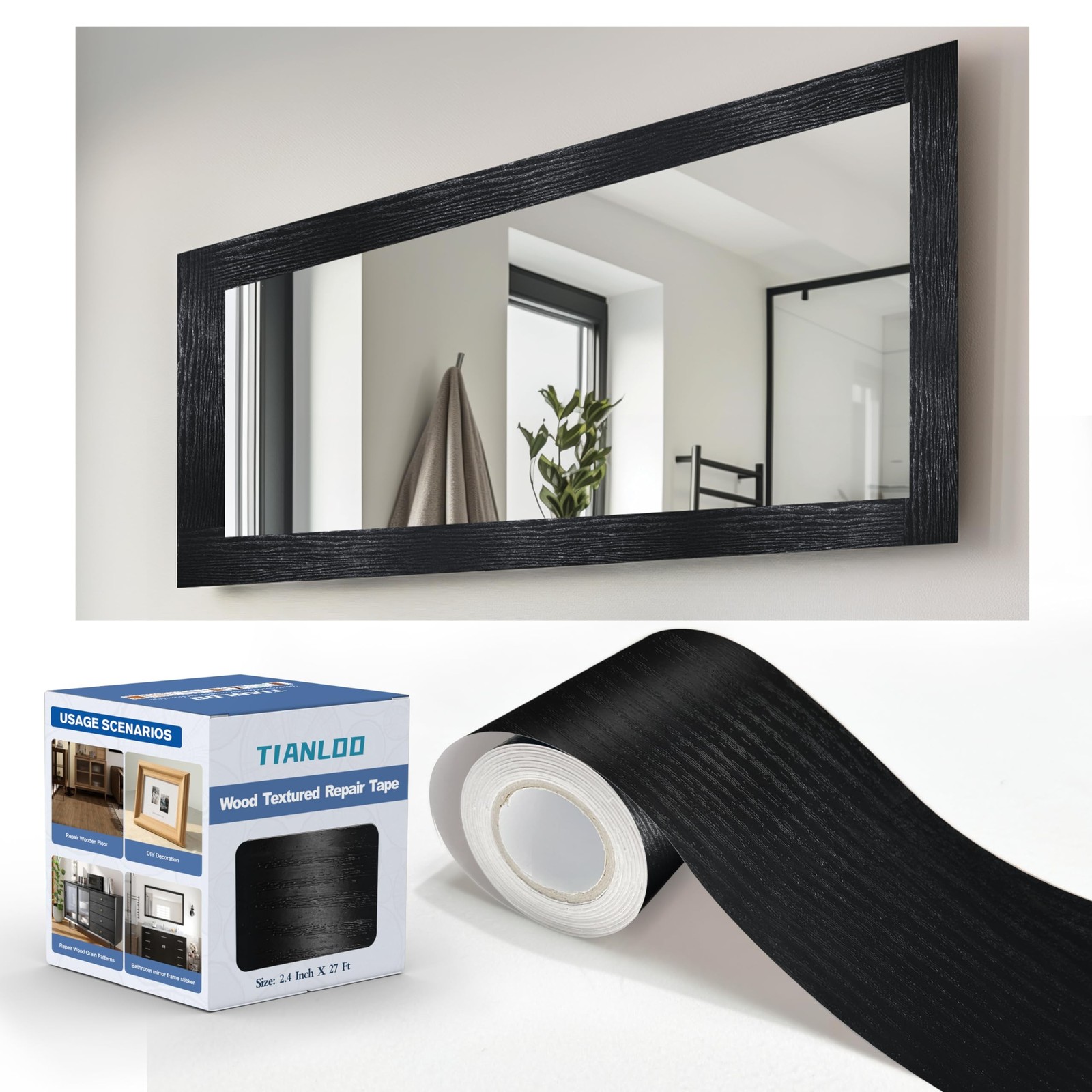 TIANLDD 27 FT Wood Grain Wallpaper Border, Removable Waterproof Mirror Border…
