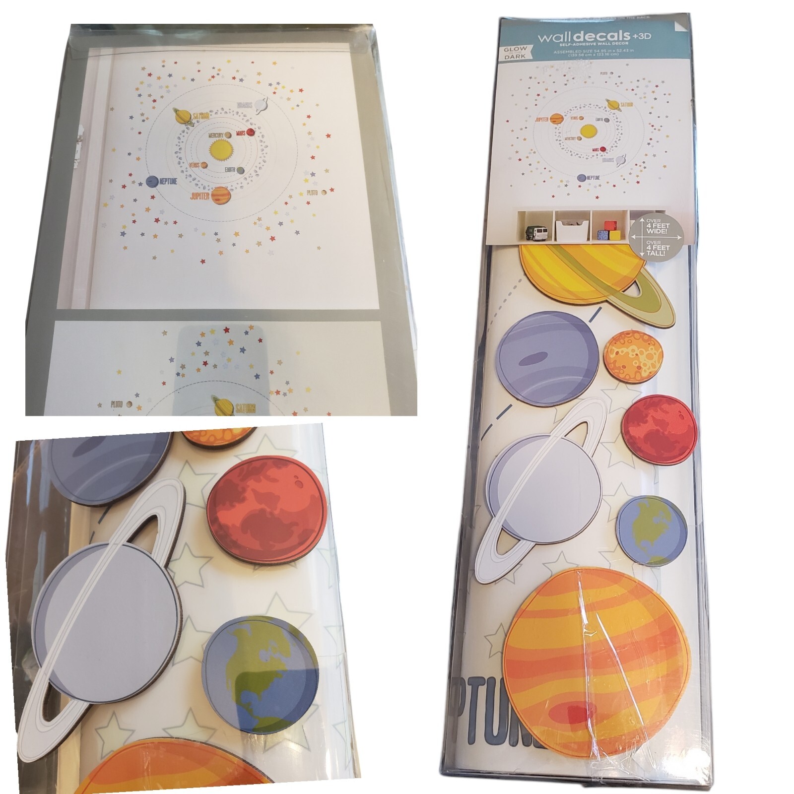 3D Glow in The Dark Solar System Wall Decals Wall Stickers Planet Ceiling 4×4 ft