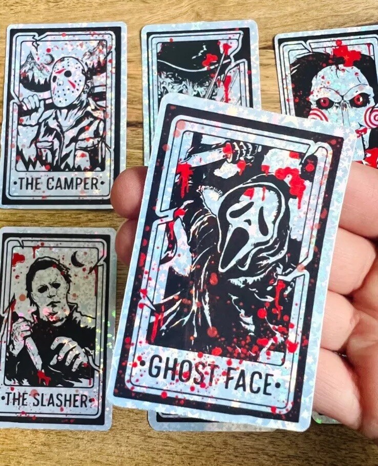 Horror Tarot Card Movie Set Of 8 Holographic Halloween Spooky Sticker Set