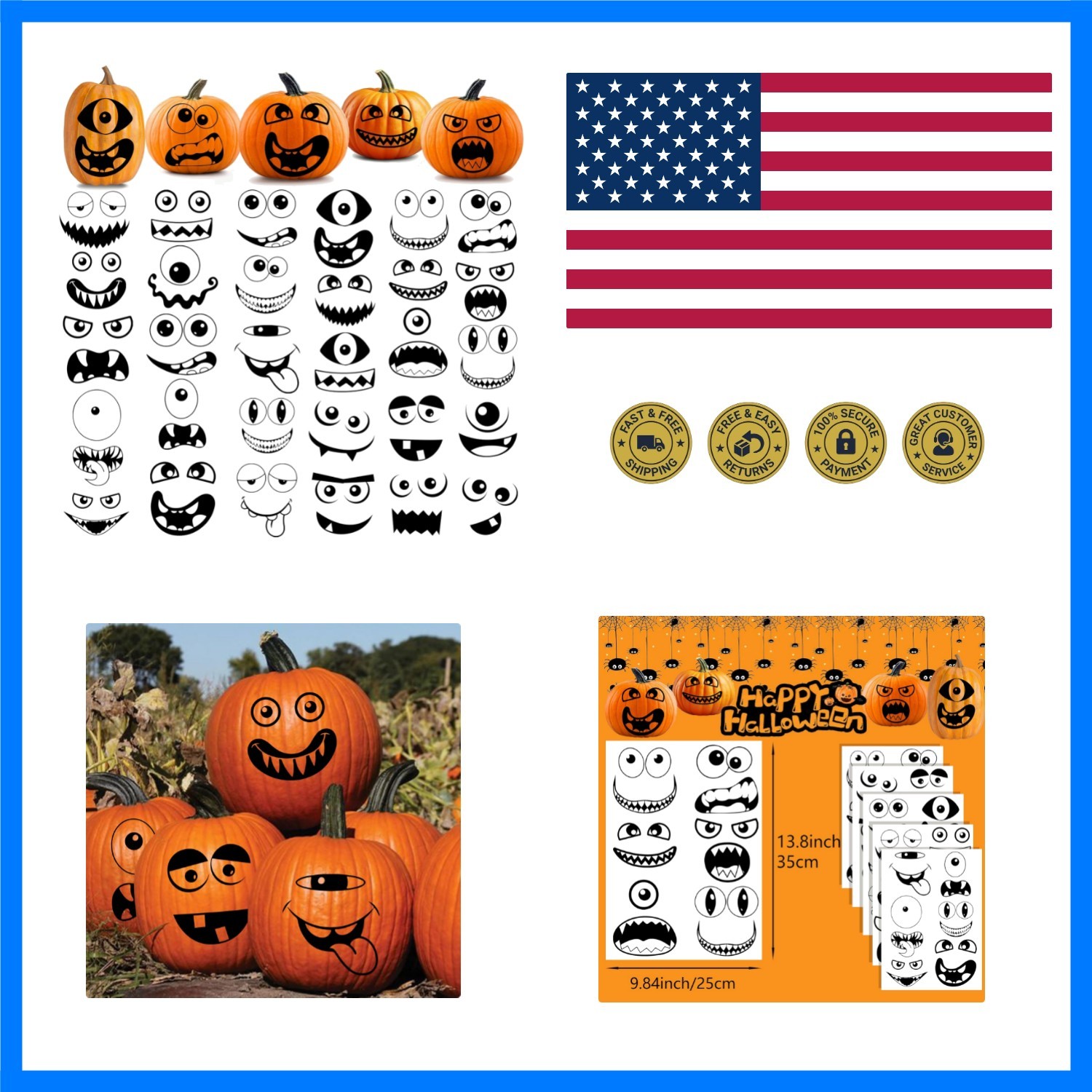 30 Pcs Halloween Monster Faces Stickers Vinyl Decals DIY Craft Vinyl Art Stic…