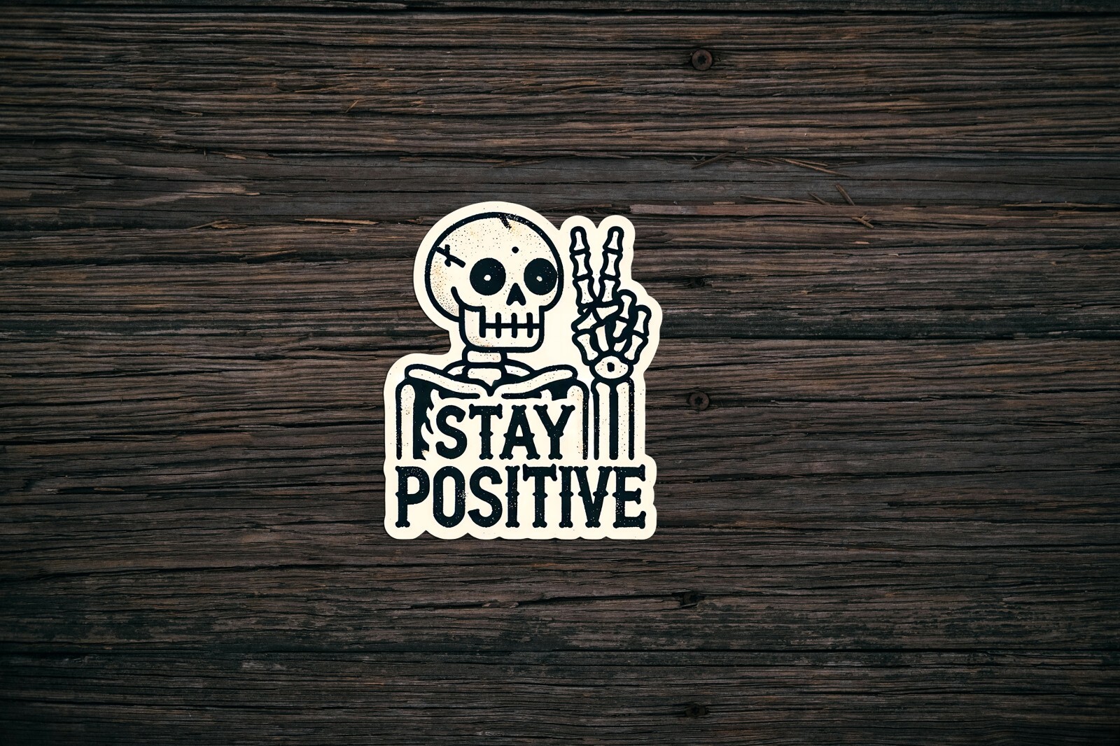 Stay positive sticker, Skeleton, Positivity reminder, Waterproof, Positive vibe,