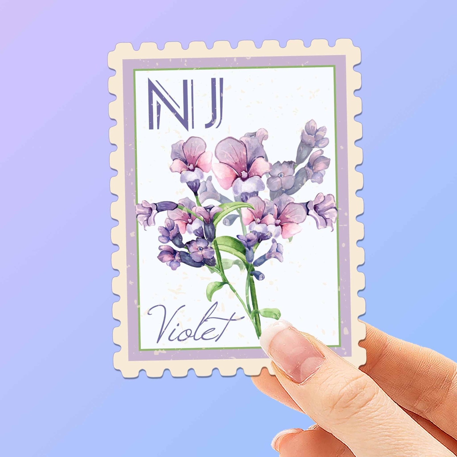 New Jersey State Flower Violet Sticker – NJ Vintage Stamp Decal for Laptop