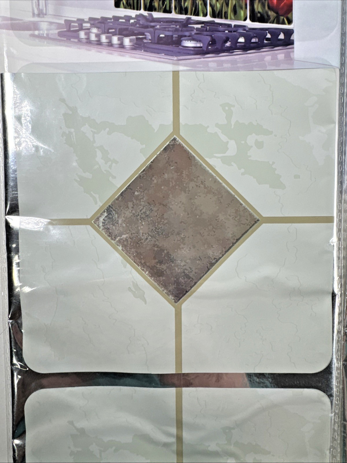 NOS 2X Foil Backsplash Wall Sticker Mural Beige/Taupe Tile Look 17.7×29.5"