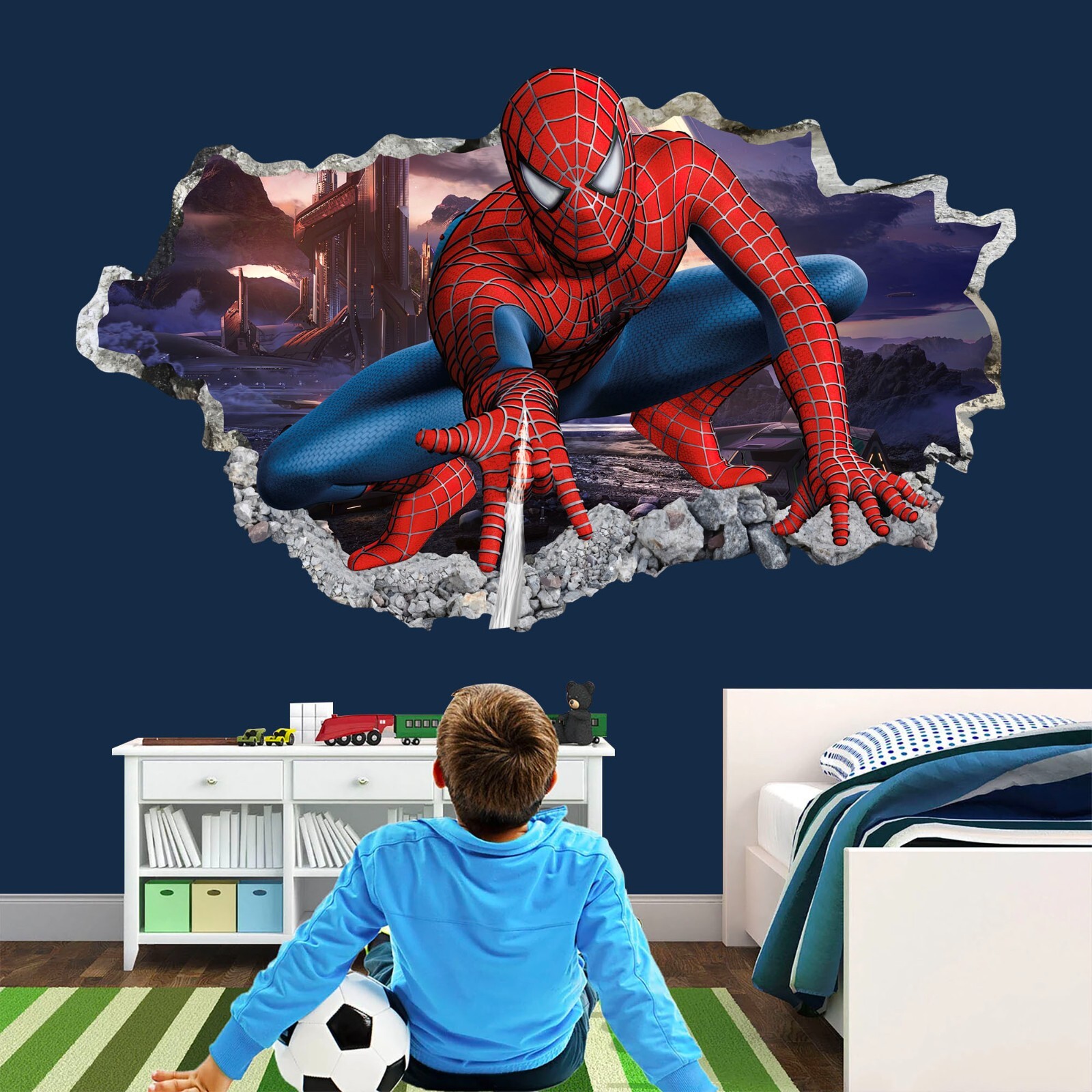 Spiderman Jump out Spider-Man Superhero 3D Smashed Wall Decal Sticker Decor