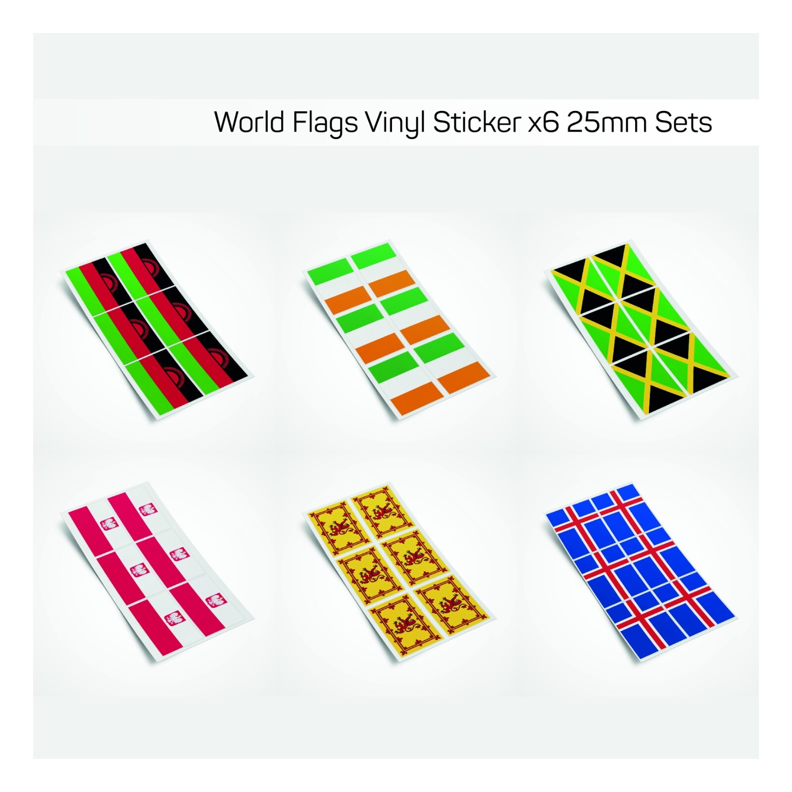 Various World Country Flags Vinyl Sticker Set x6 25mm Car Window Rally Decal