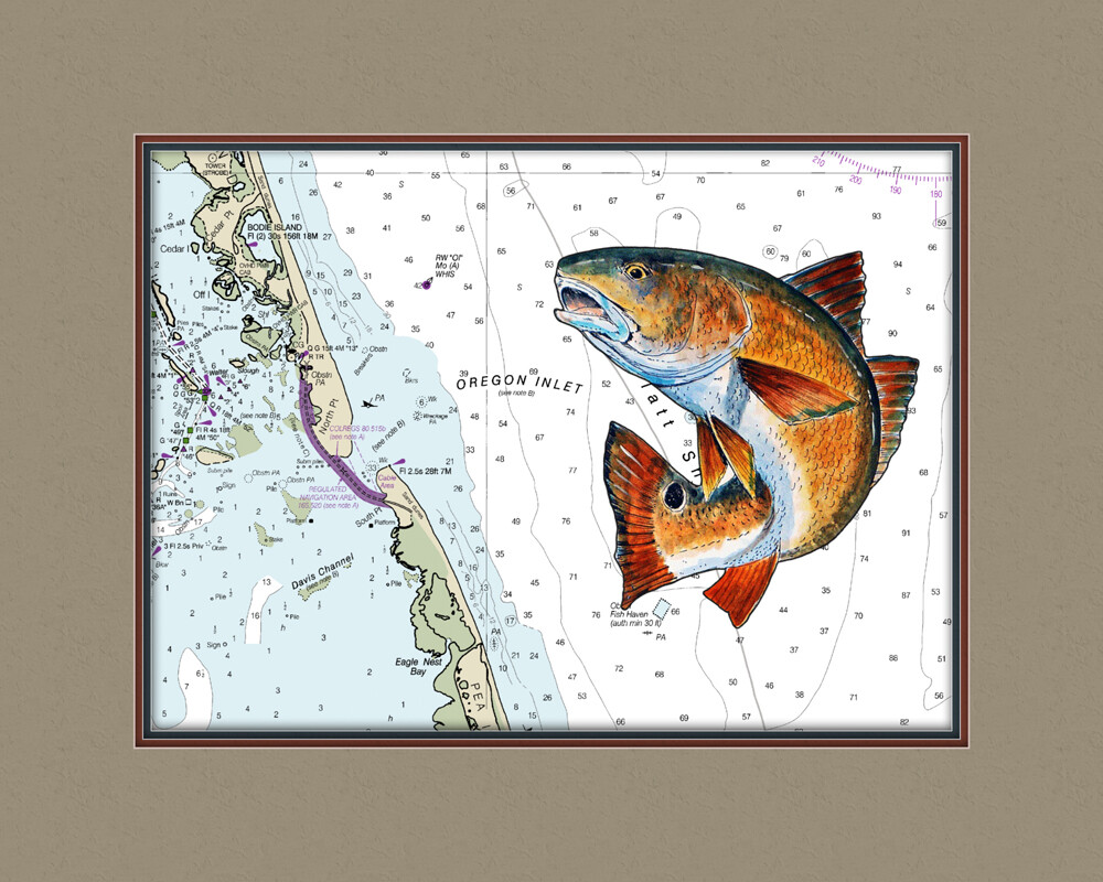 Chart – Oregon Inlet, NC – Red Drum Nautical Chart High Quality Canvas Print