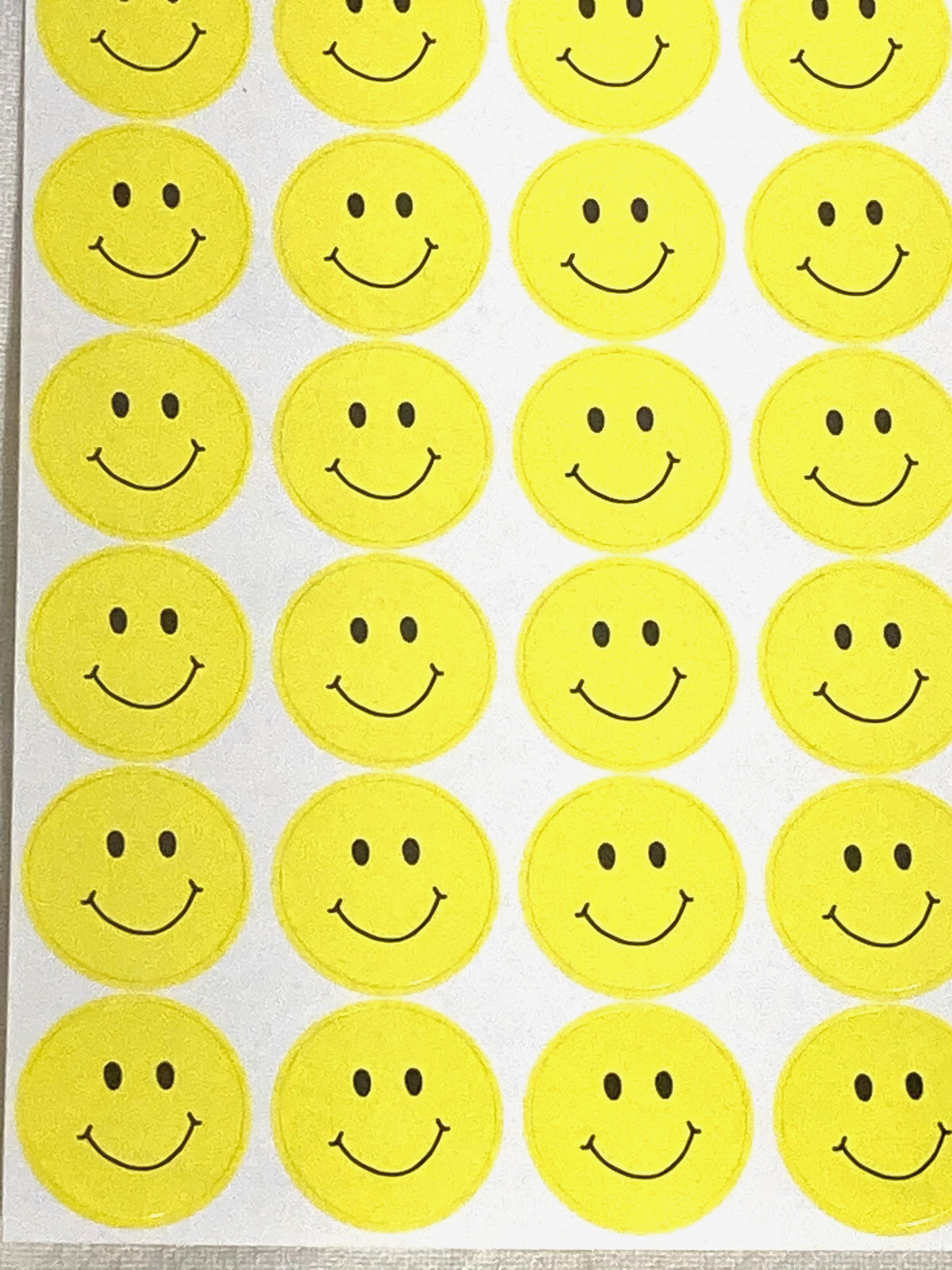Vntg Happy Smiley Face Adhesive Craft Stickers 3/4" H. Yellow 2 Sheets