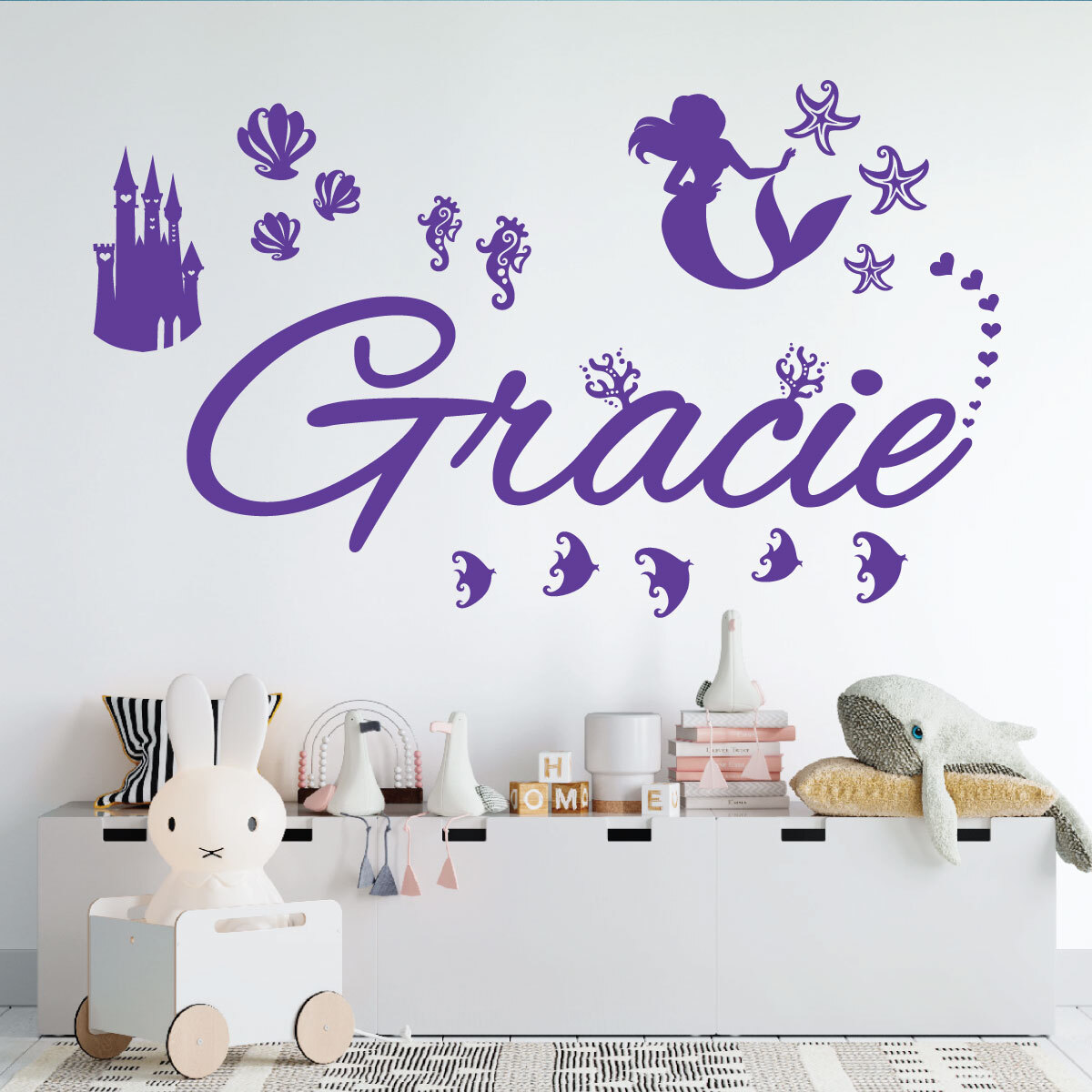 Personalised Name Children Wall Art Sticker – Disney Little Mermaid, Ocean, C…