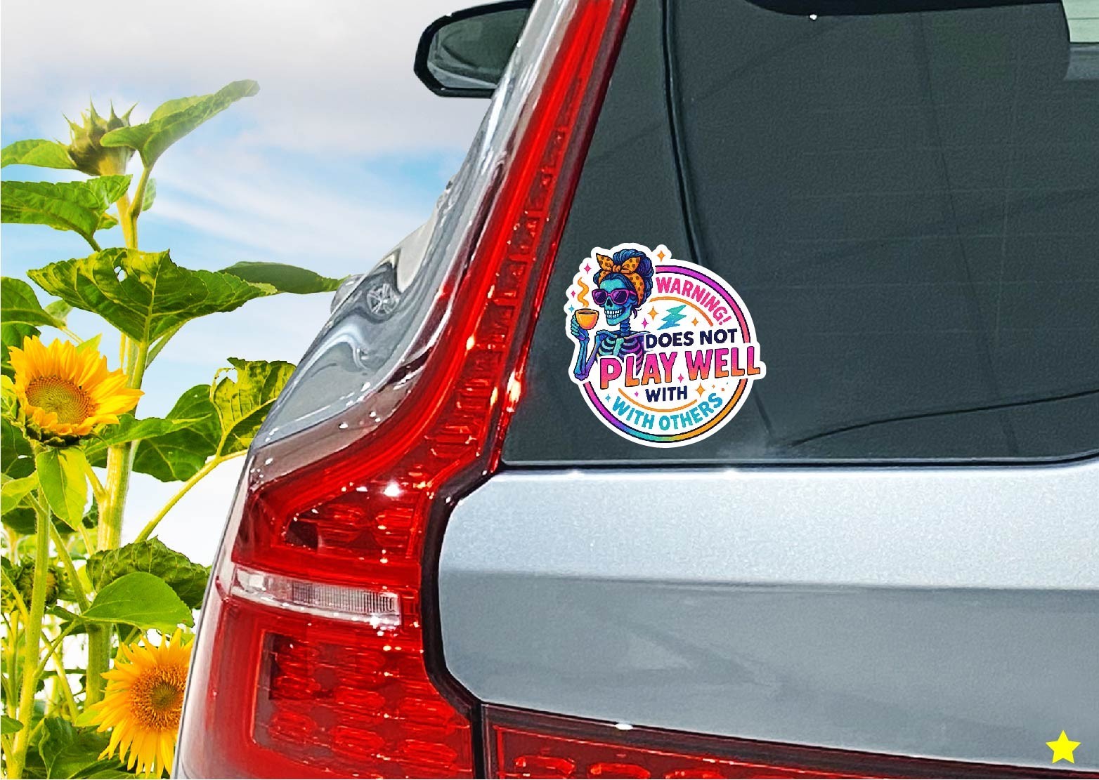 Warning Does Not Play Well with Others Decal Sticker Skeleton Coffee Anti Social