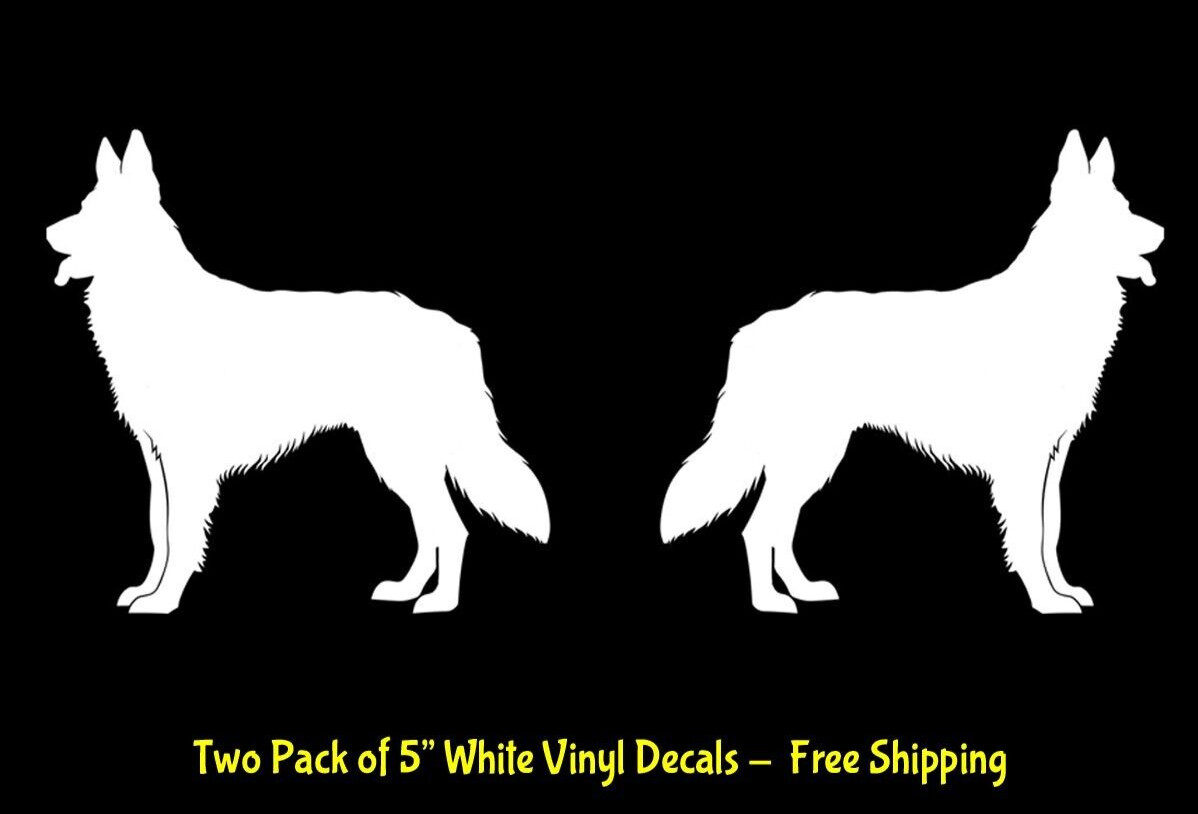 German Shepherd Two Pack 5" White Vinyl Decal Car Laptop Tablet Notebook