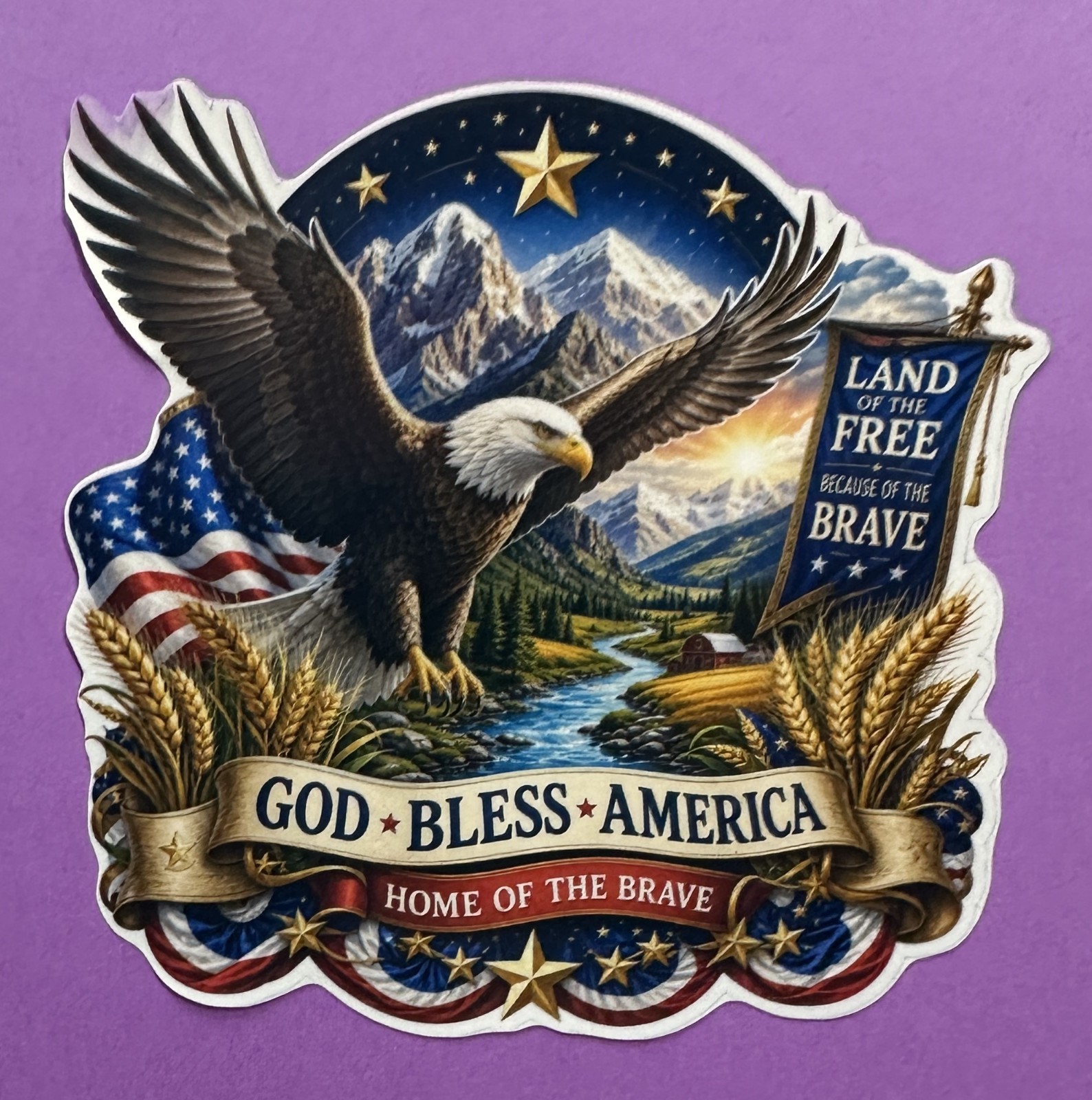 3 Inch God Bless America Eagle Sticker Patriotic USA Flag Home of the Brave Viny