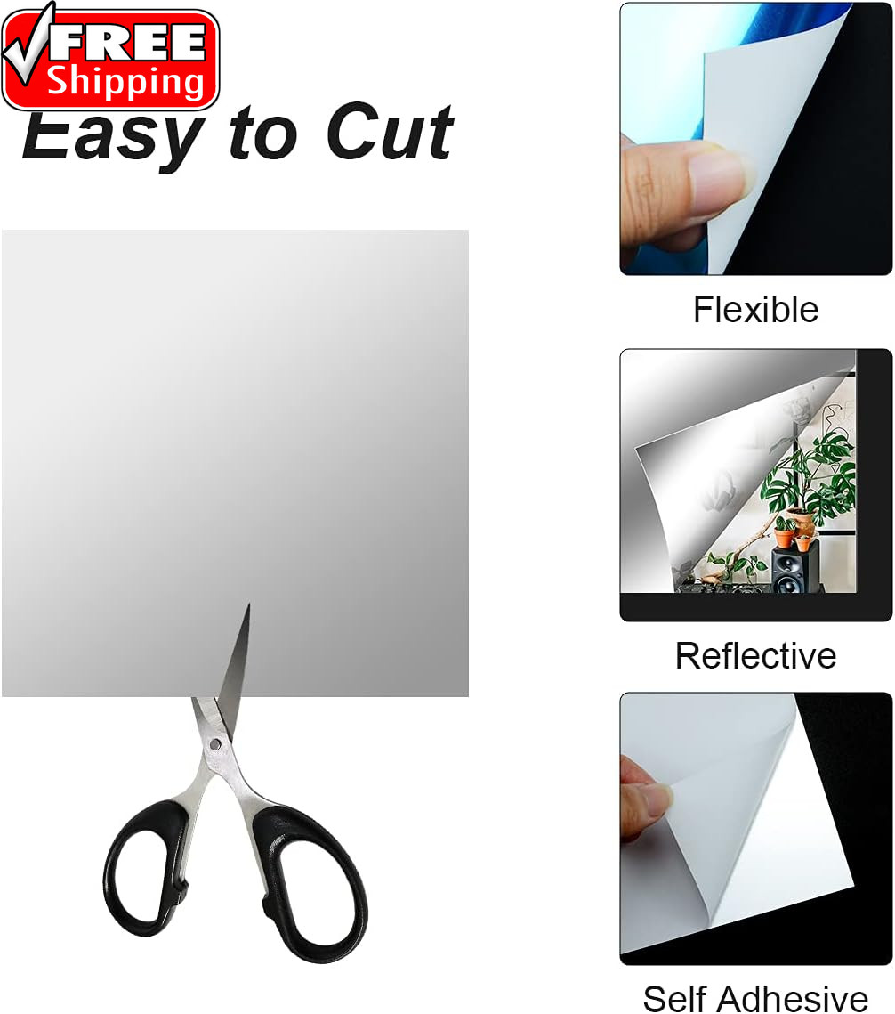 10 Pieces Flexible Mirror Sheets, Self Adhesive Decorative Plastic Mirror Tiles