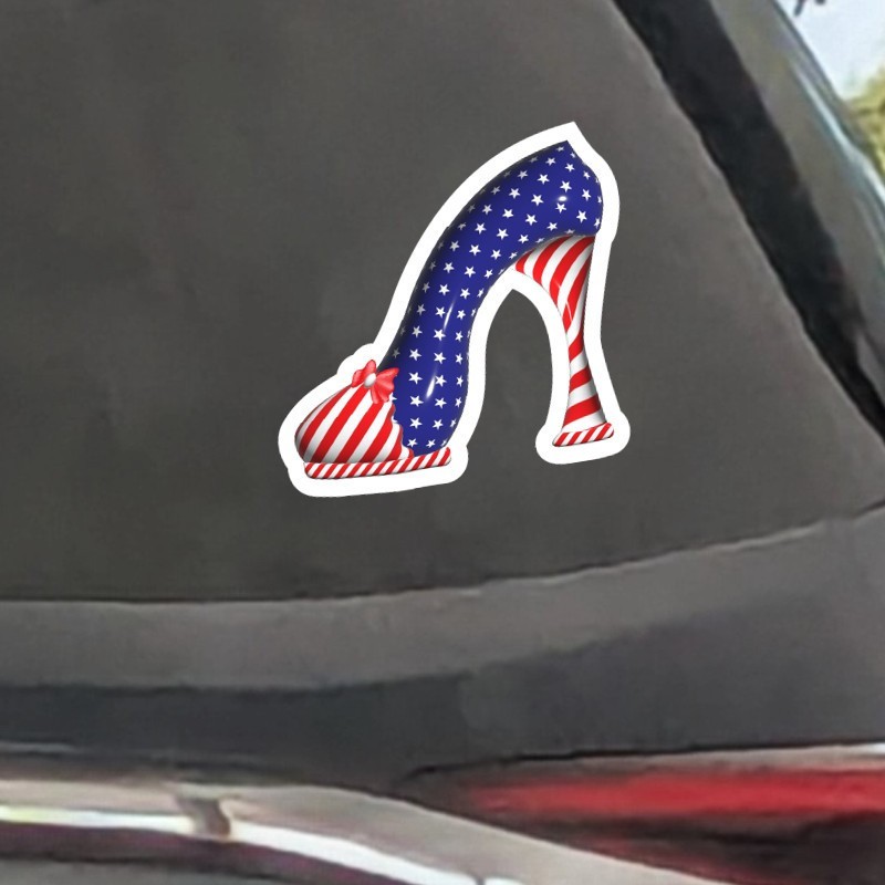 Patriotic High Heel Shoe Vinyl Sticker USA Flag Red White Blue Decal Car Bottle