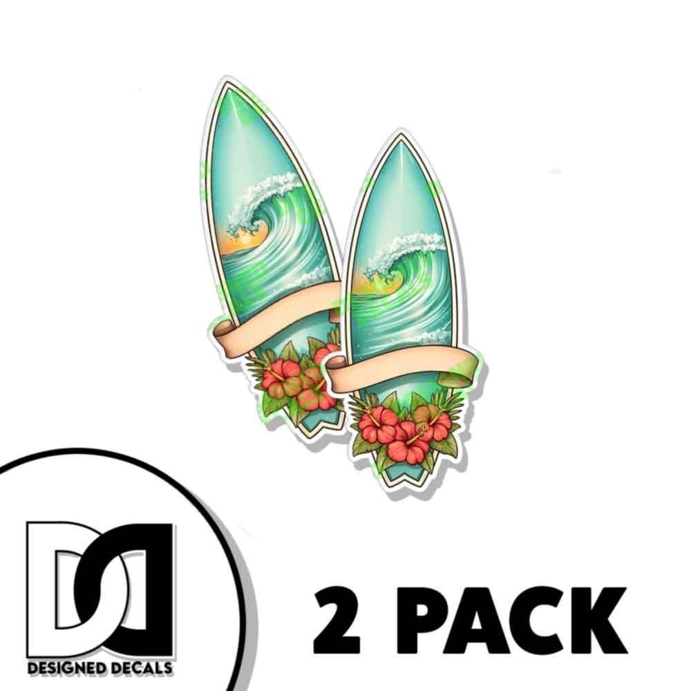 Tropical Surf Board Sticker Hawaiian Vinyl Decal Sticker 2 PACK