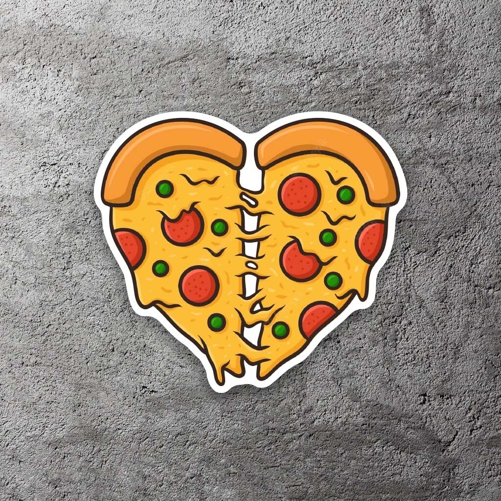 Pizza Heart I love Pizza Vinyl Sticker 3.5 in Wide Includes Two Stickers