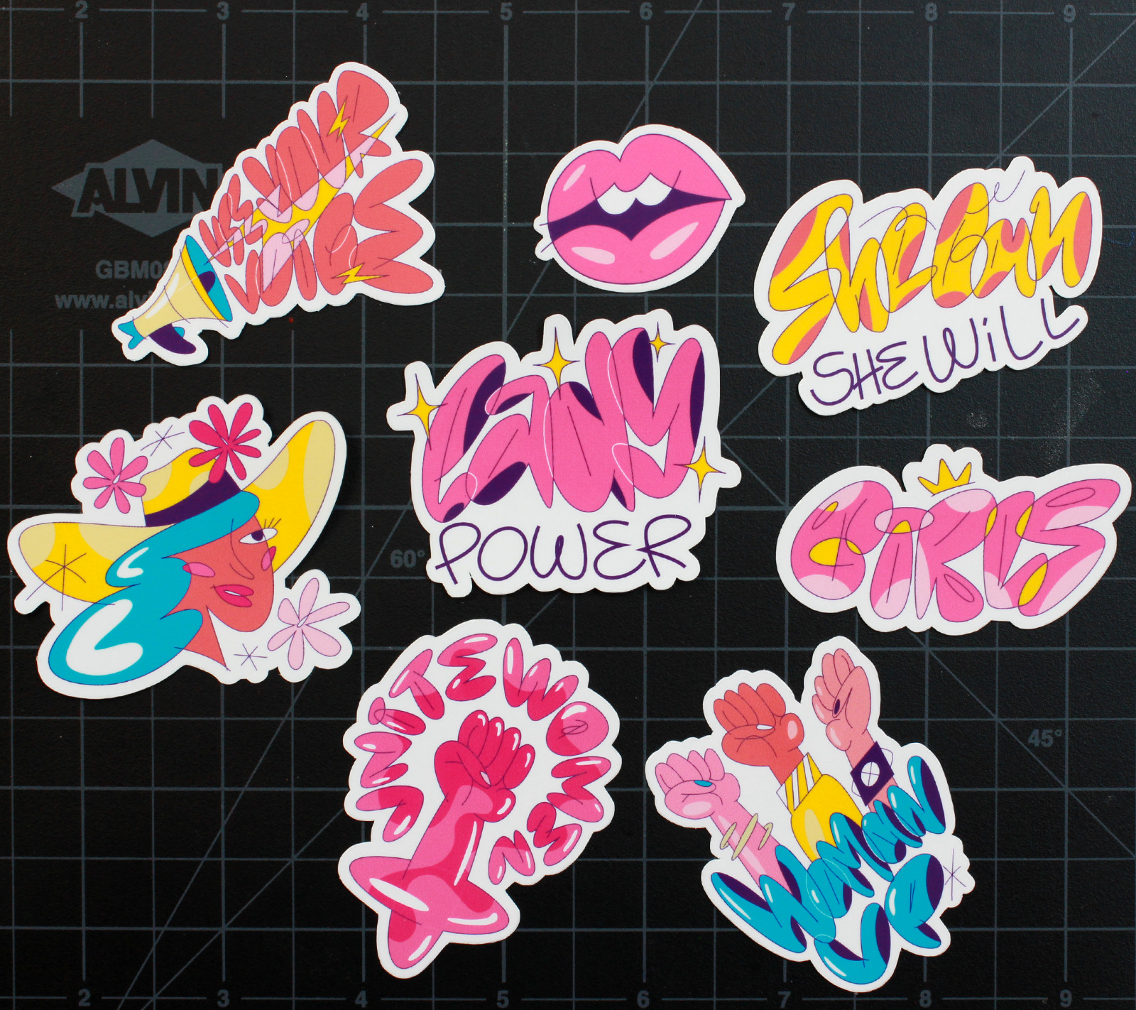 8 pcs Girl Power Sticker Collection Laptop Phone Die Cut Vinyl Stickers 2"
