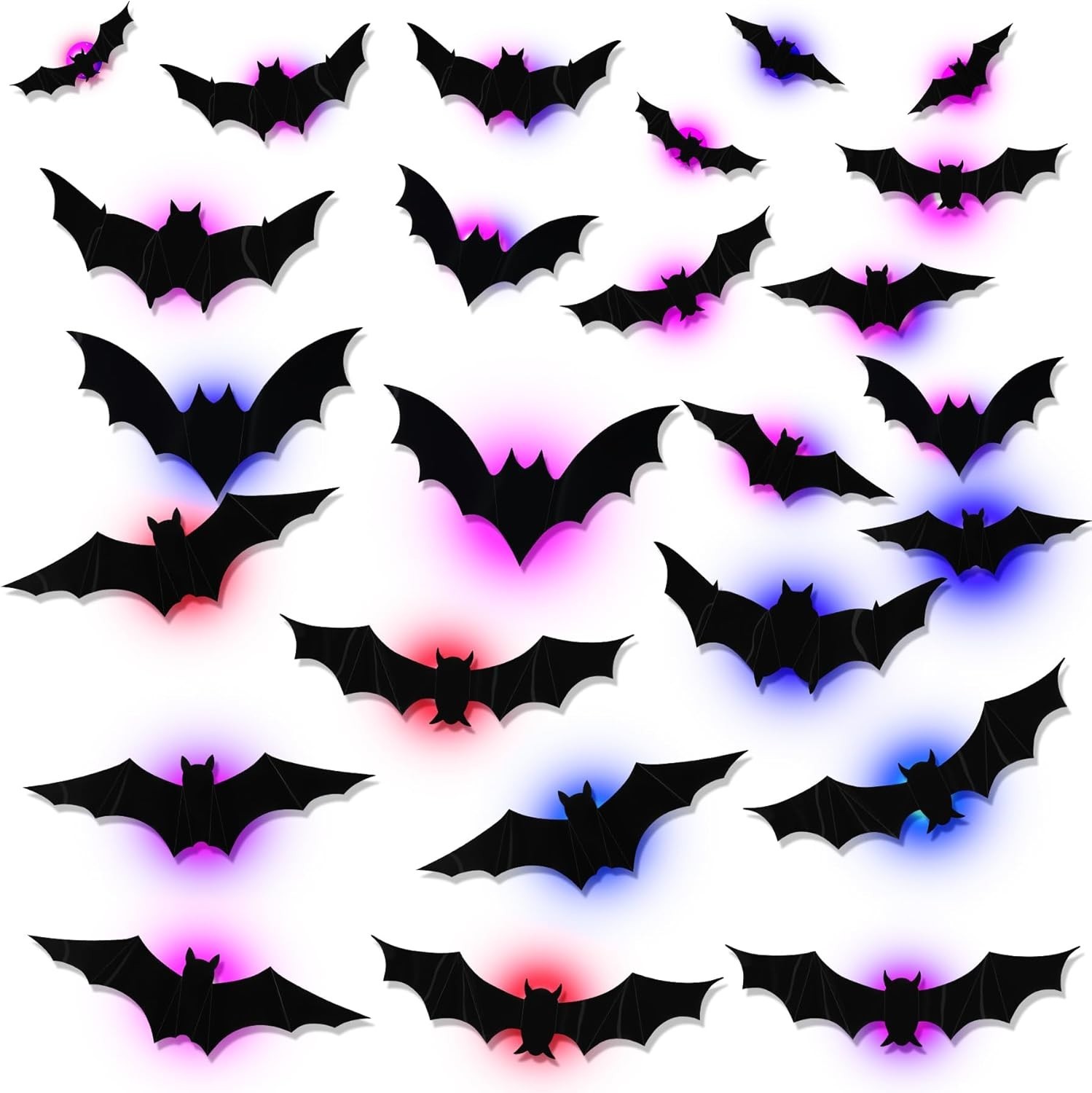 Halloween LED Bats Light Wall Decor RGB Stickers Glow in The Dark Party 3D Black