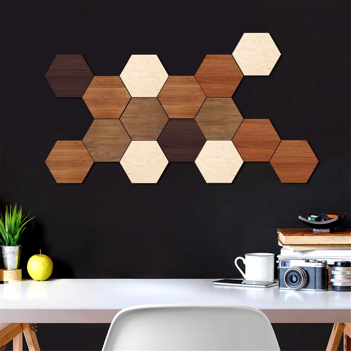 Wooden Multi Color Wall Art Decals, 15 PCS 3D Hexagon Wall Tiles for Office, …