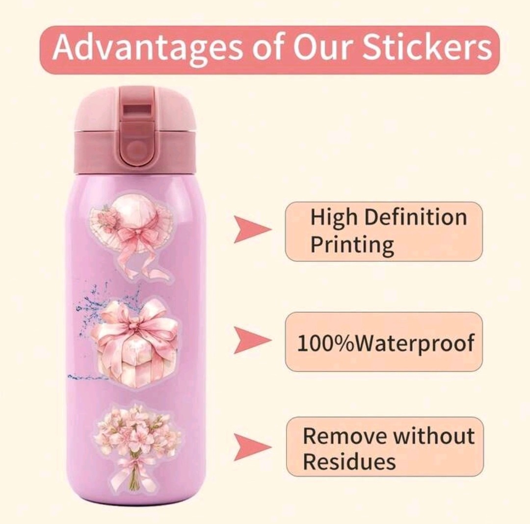 30Pcs Powder Blue&Pink Coquette Transparent PET Stickers Aesthetics Scrapbooks