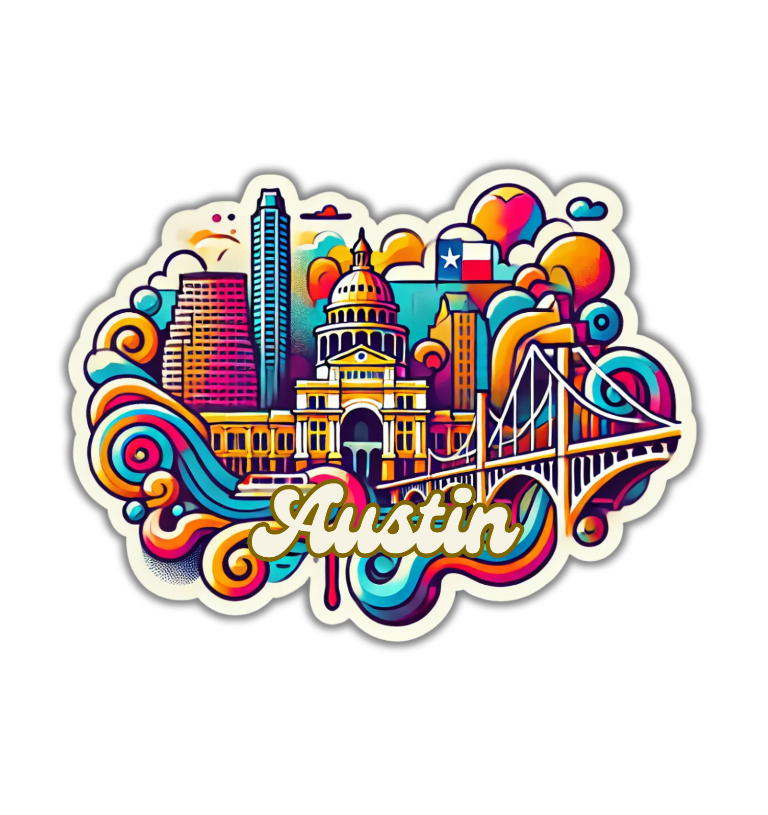Austin Texas Fridge Magnet or Laptop Sticker