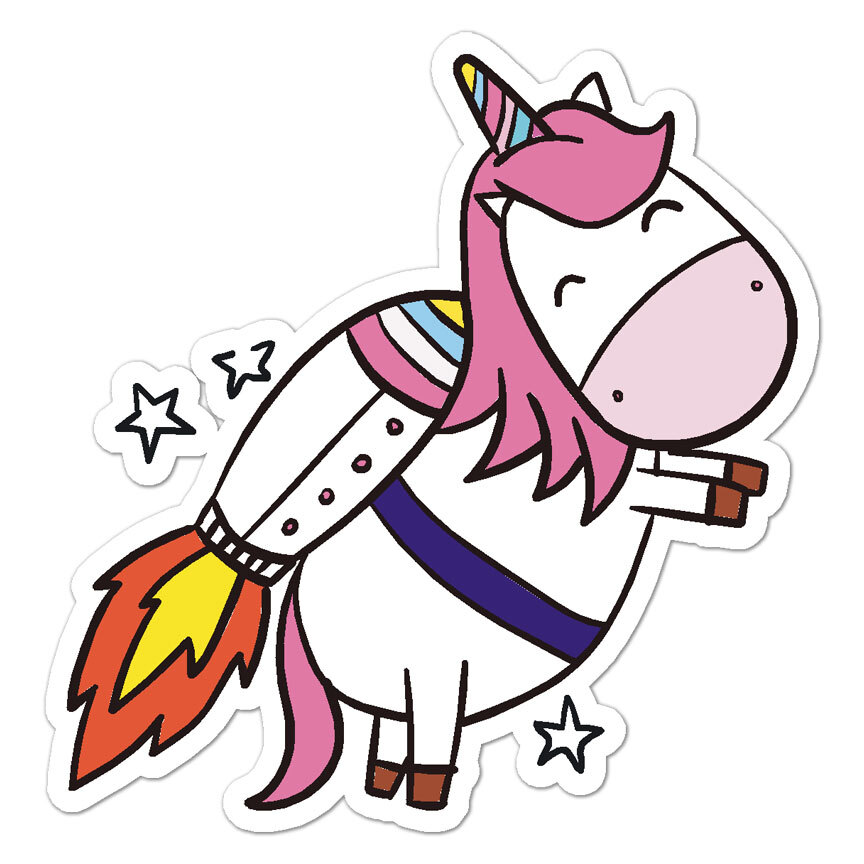 Rocket Unicorn, Vinyl Decal Sticker, Indoor Outdoor, 3 Sizes, #9018