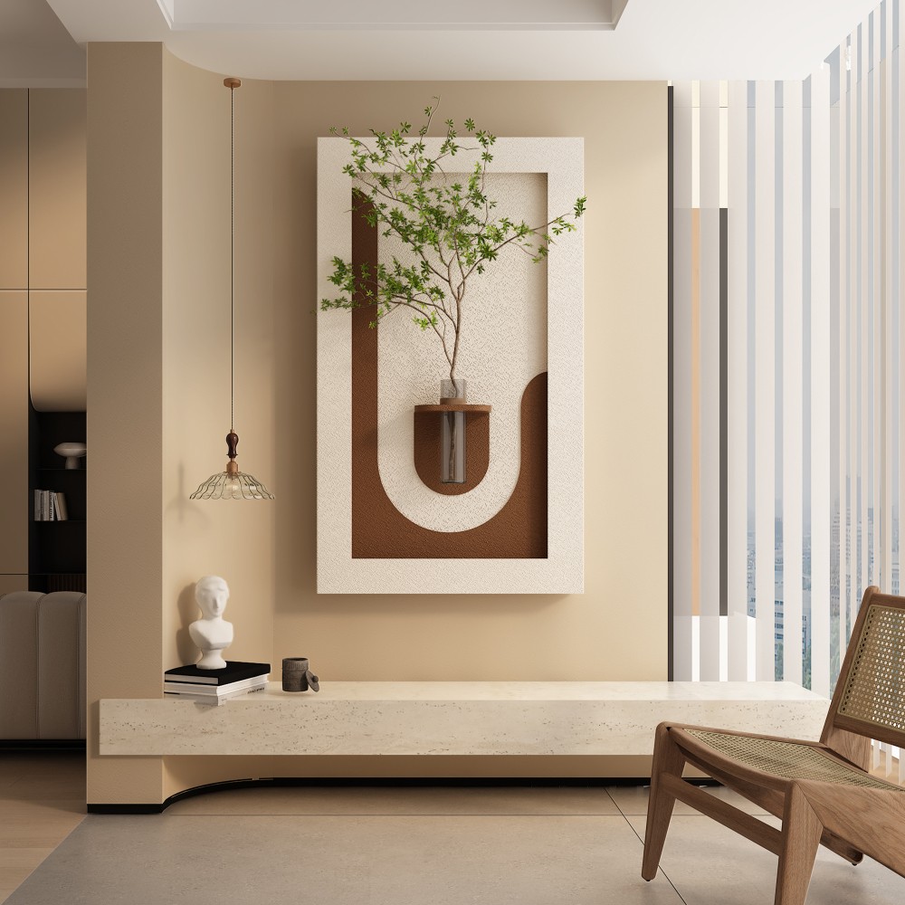 Adjustable 3-Color LED Sandstone Wall Decor with Simulated Green Plants