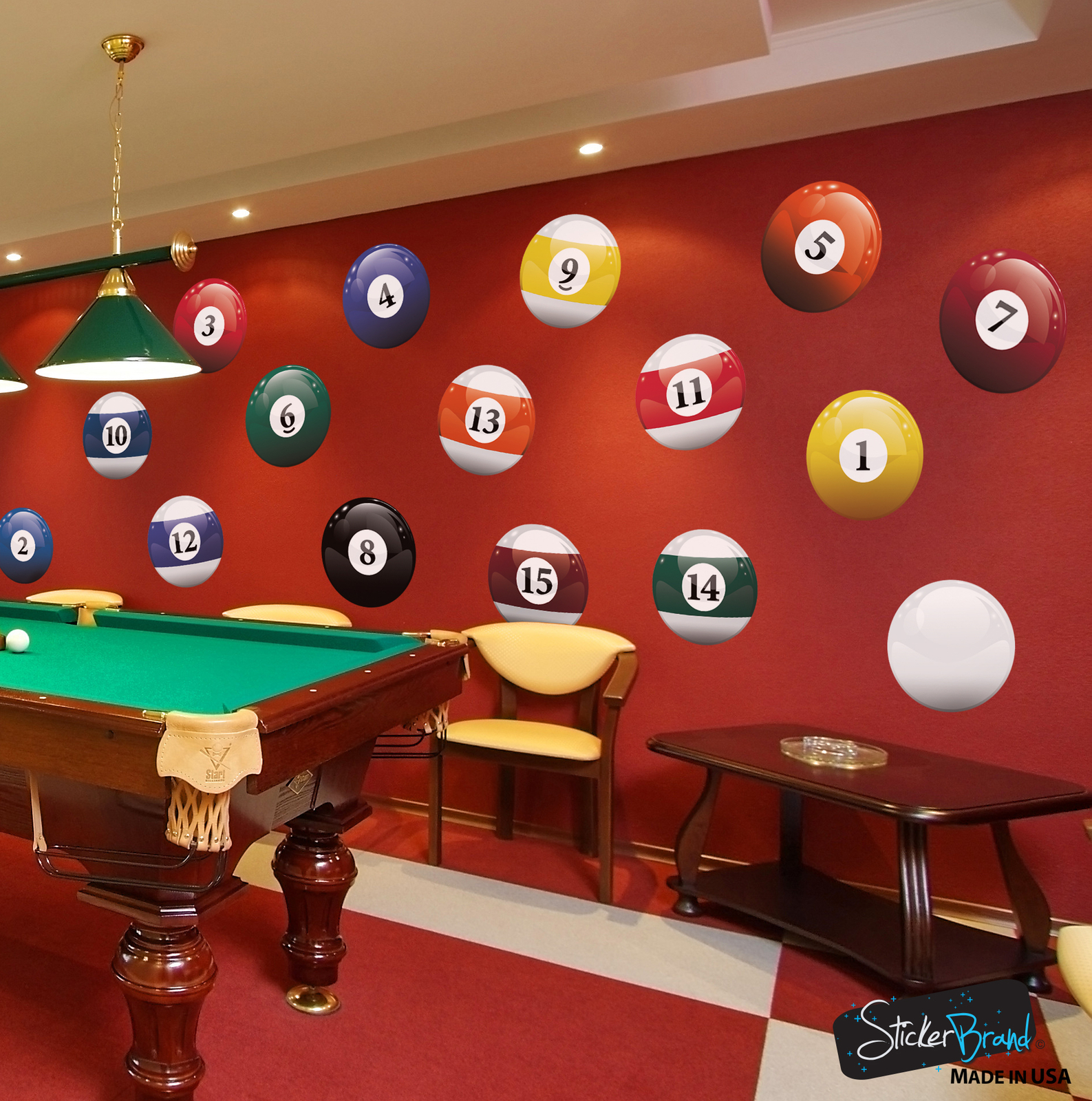 Realistic Color Billiard Balls Wall Decal Sticker for Game Room #6089