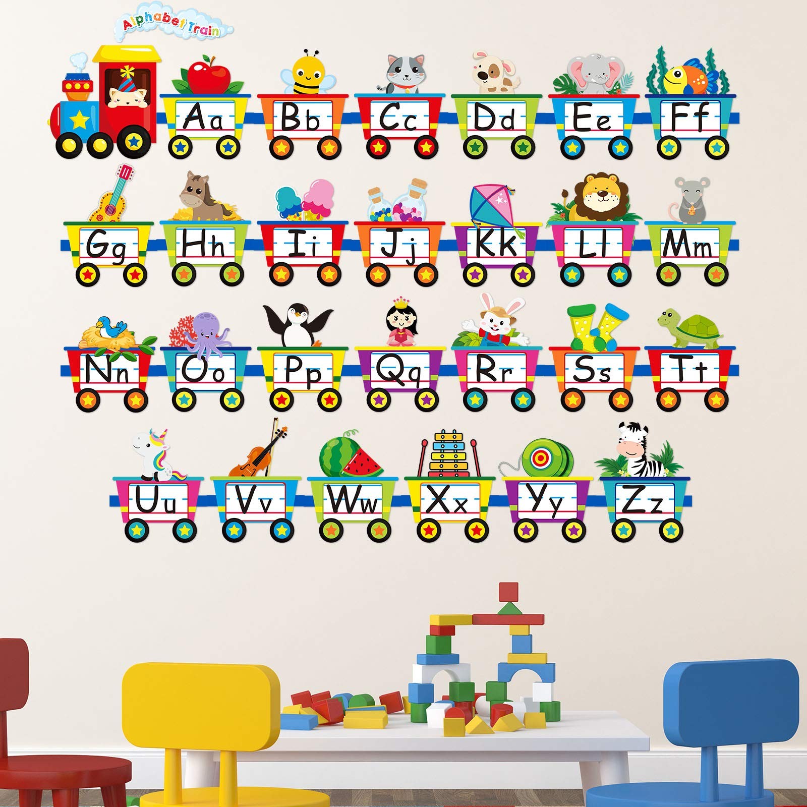 Alphabet Train Wall Decals Peel Stick Animals Alphabet Wall Sticker Early Learni