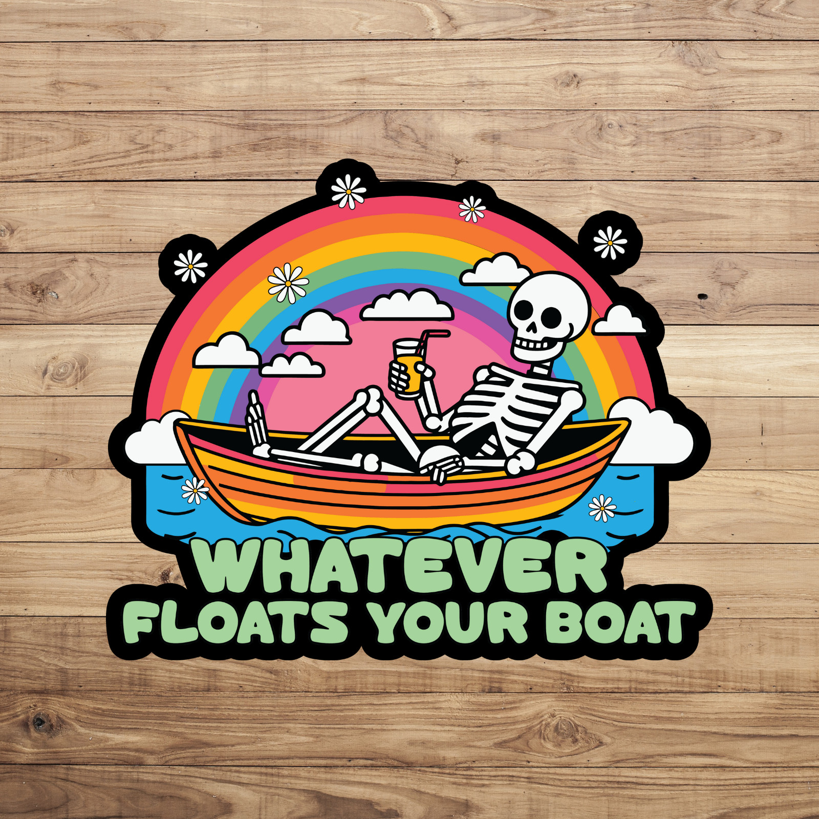 Skeleton sticker vinyl decal whatever floats your boat rainbow funny window mug