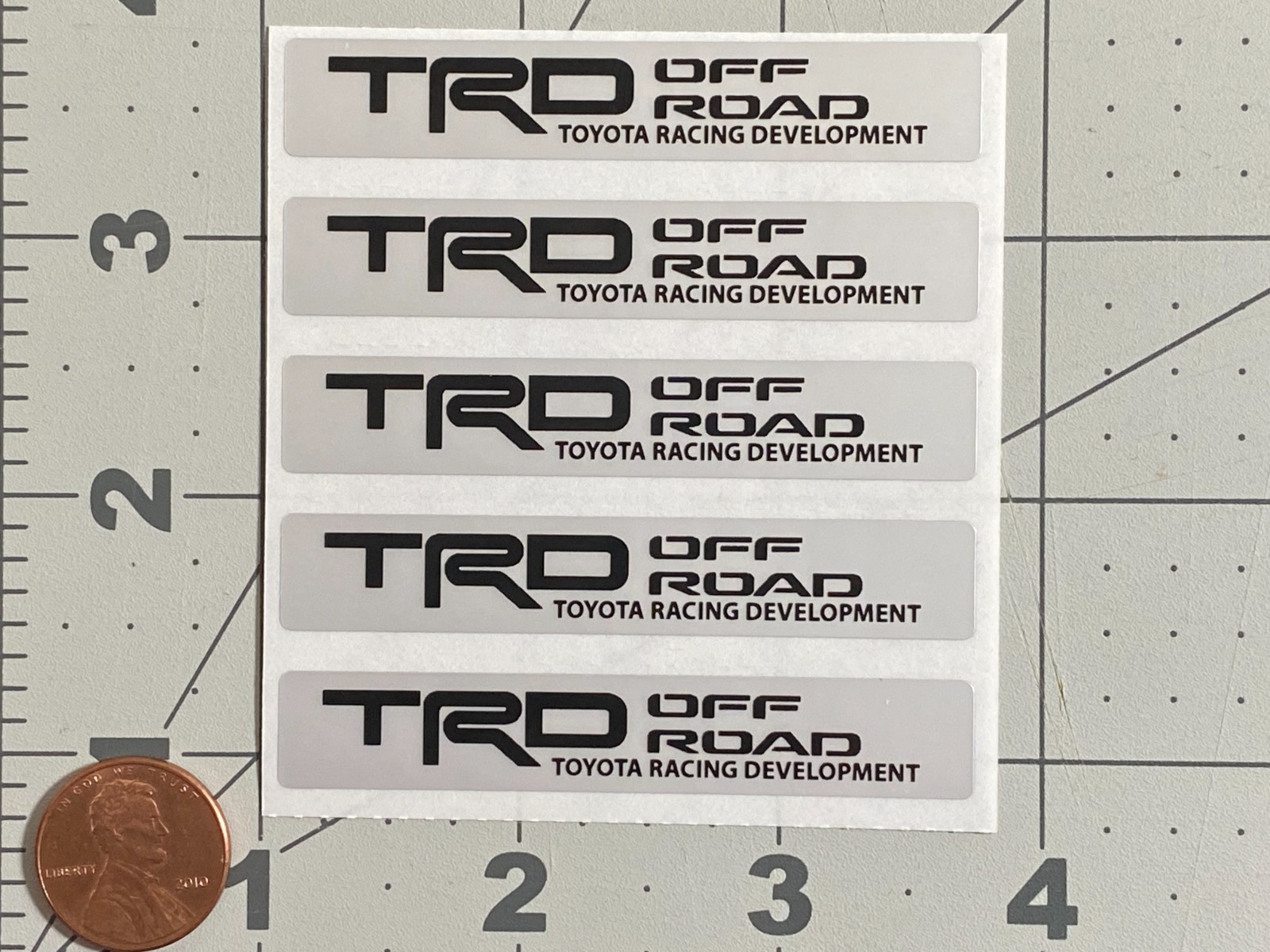 TRD Off Road Toyota Racing Development Stickers, Silver Matte Polyester Pk of 5