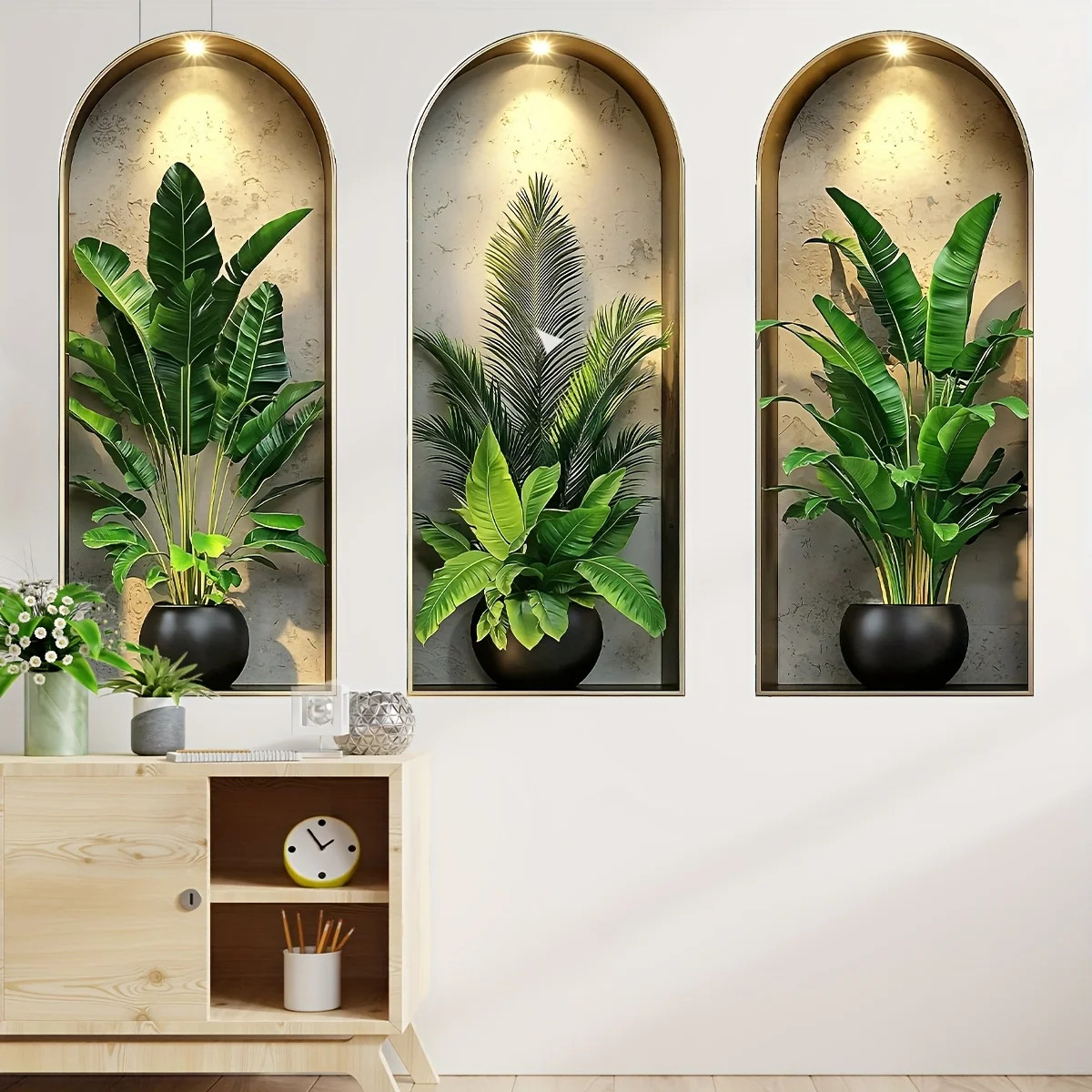 3D Watercolor Plant Wall Stickers – Realistic Potted Plants Decor, Self-Adhesive