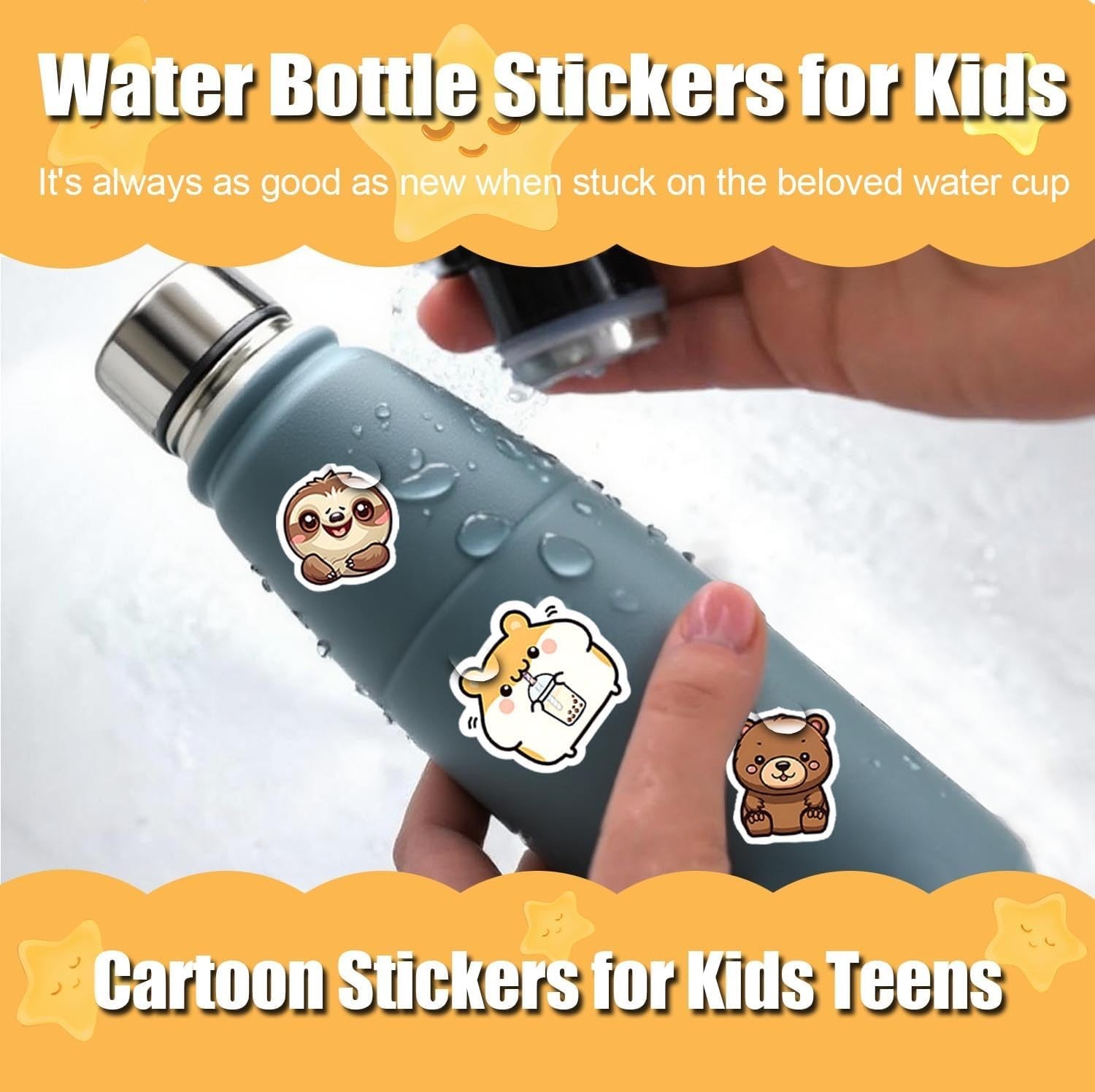 100 PCS Water Bottle Stickers for Kids, Cute Vinyl Aesthetic Waterproof Stick…