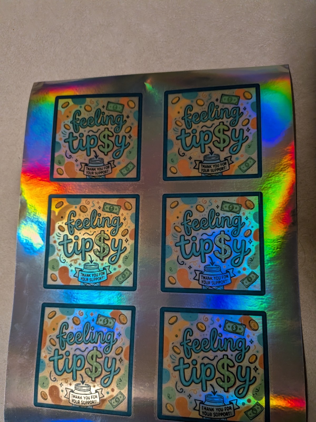 Holographic Feeling Tipsy Sticker Sheet | Tip Jar Stickers Bartender Server Six