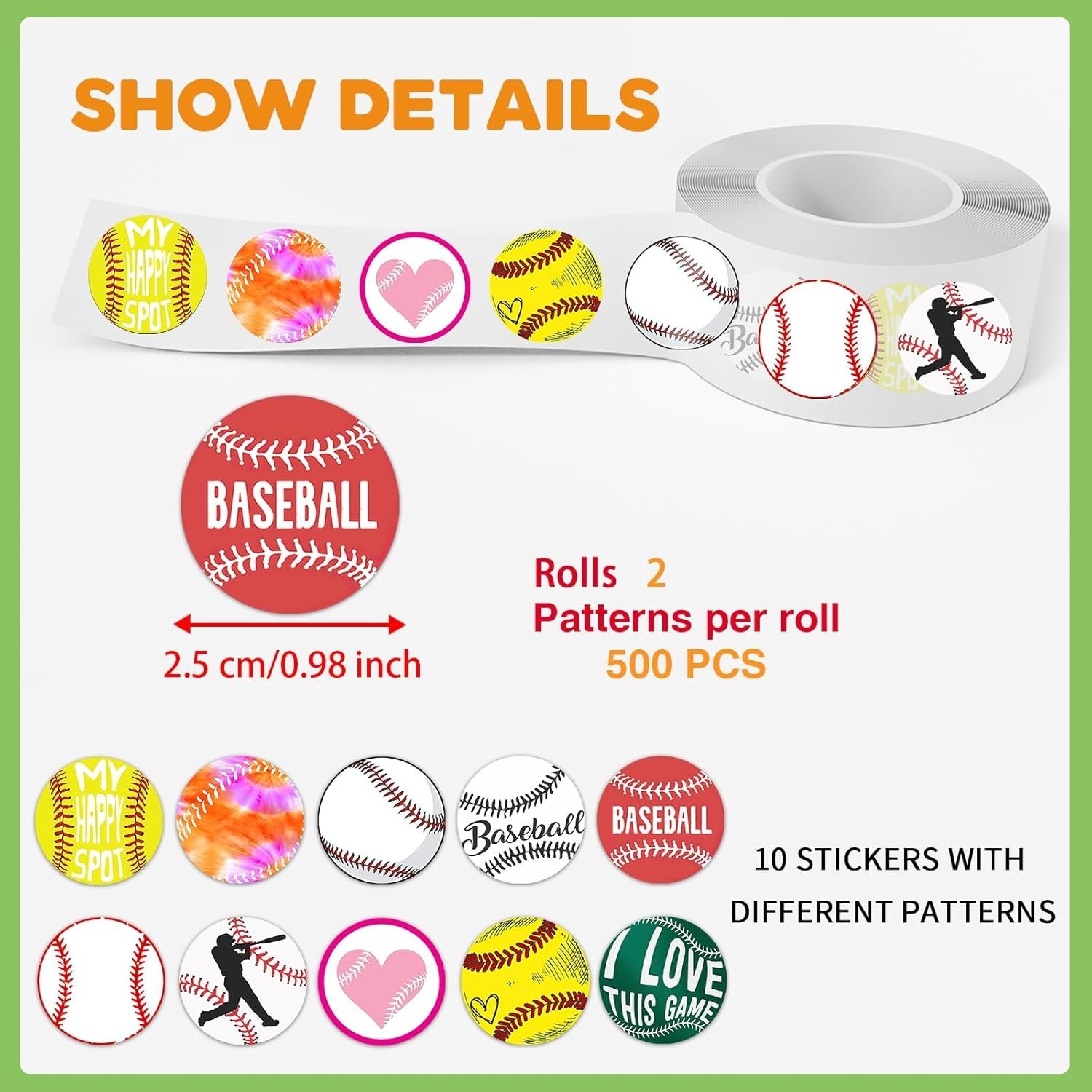 Sports Baseball Dot Stickers Roll Label1000 PCS Decal Gifts Merch Party Suppl…