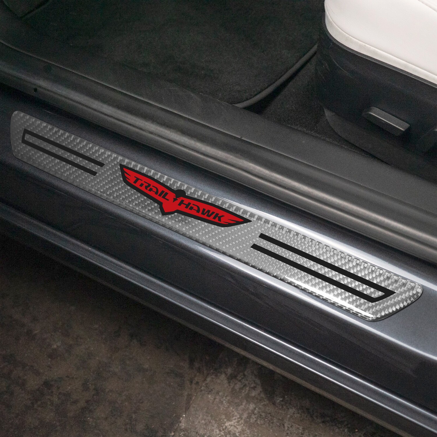 Jeep Trailhawk Silver Carbon Fiber Universal Door Sill Protector Kick Plates